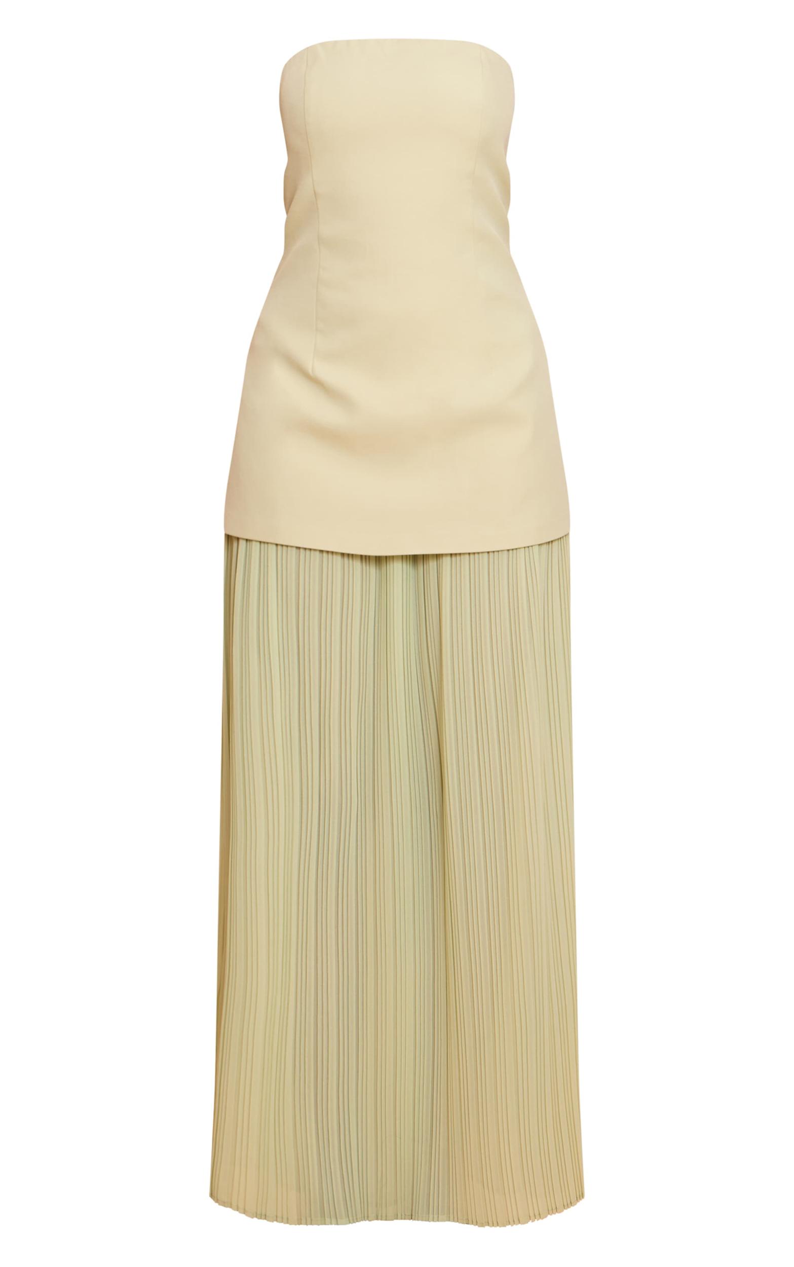 Sage Green Chiffon Pleated Skirt Panel Bandeau Maxi Dress Product Image