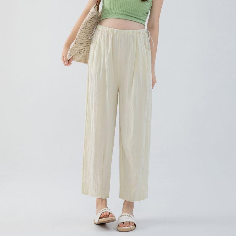 Maternity Drawstring Waist Plain Straight Leg Pants Product Image