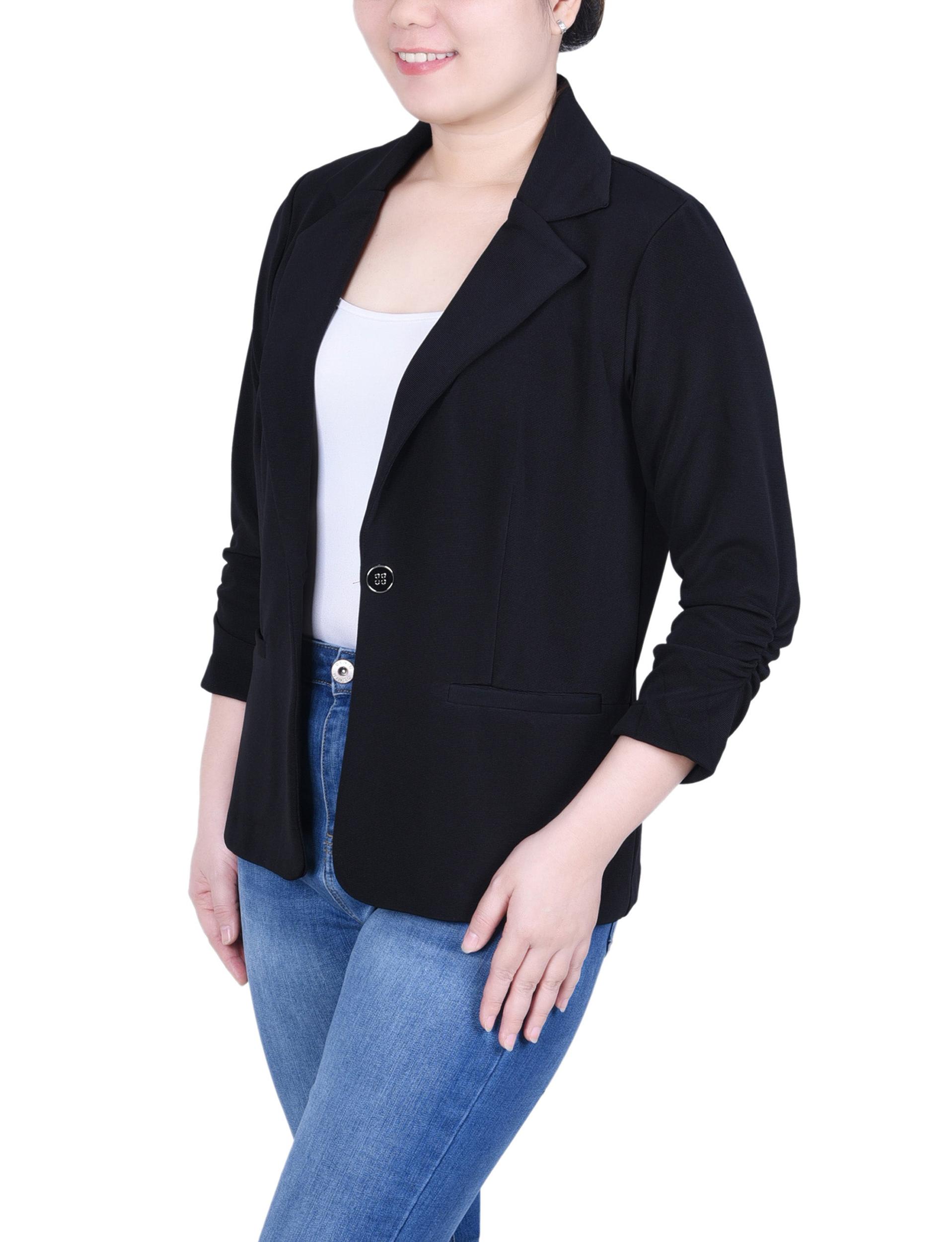 Black Long Sleeve Scuba Crepe Jacket Product Image