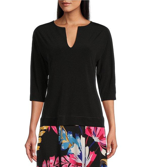 Eva Varro Printed Reversible Split Neck 3/4 Sleeve Top Product Image