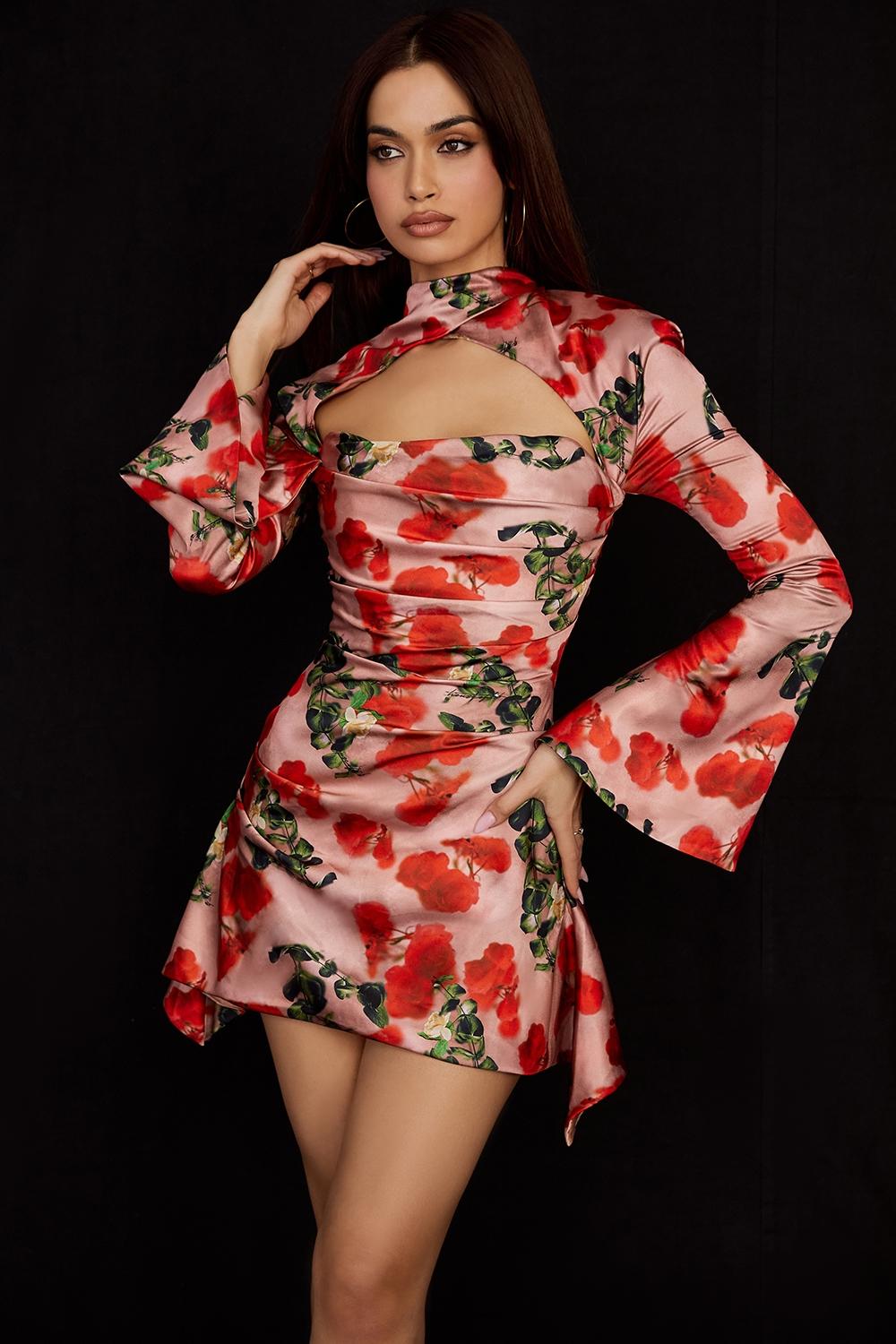 Toira  rose print draped corset dress Product Image