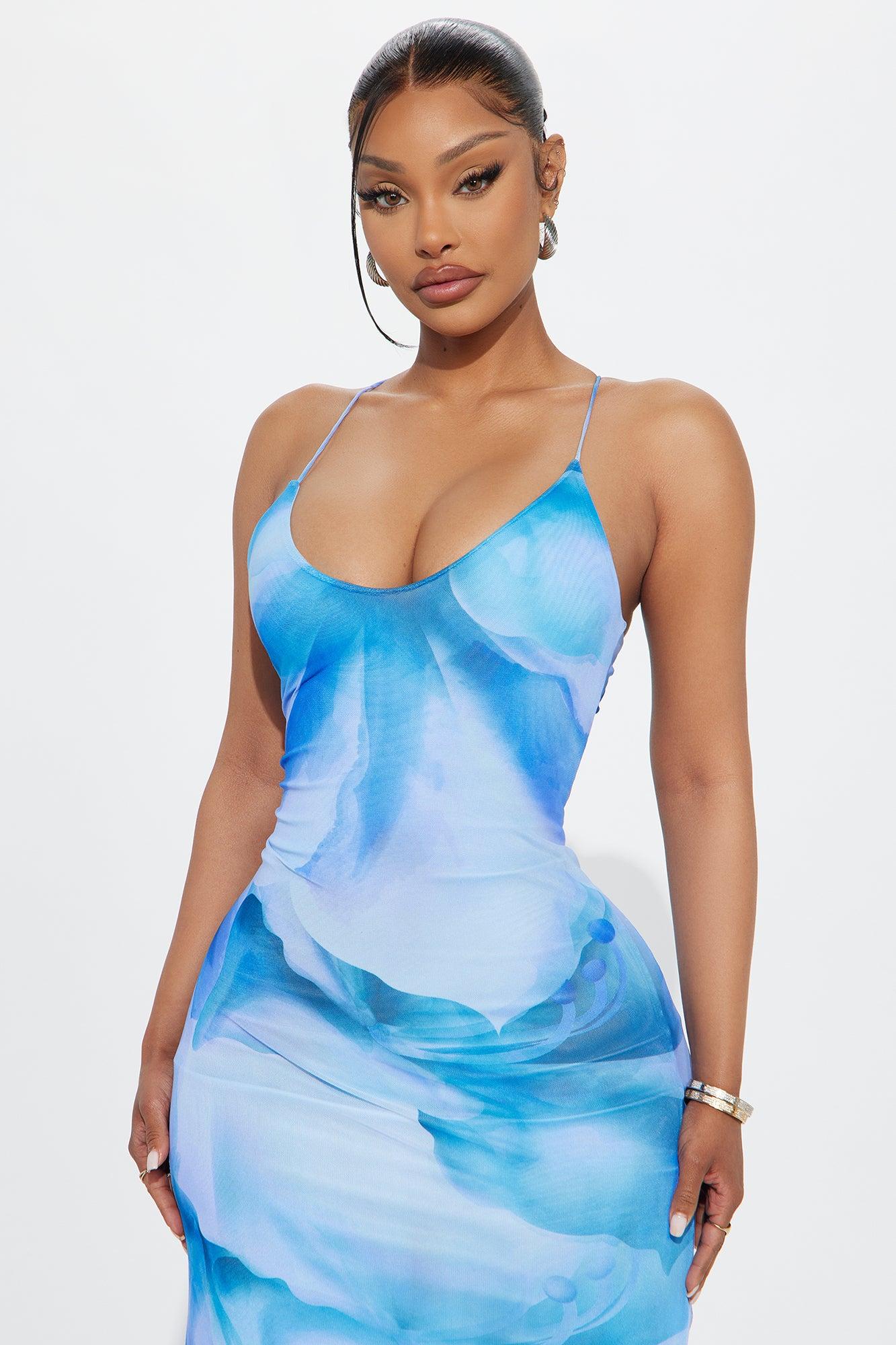 Anna Mesh Maxi Dress - Blue/combo Product Image