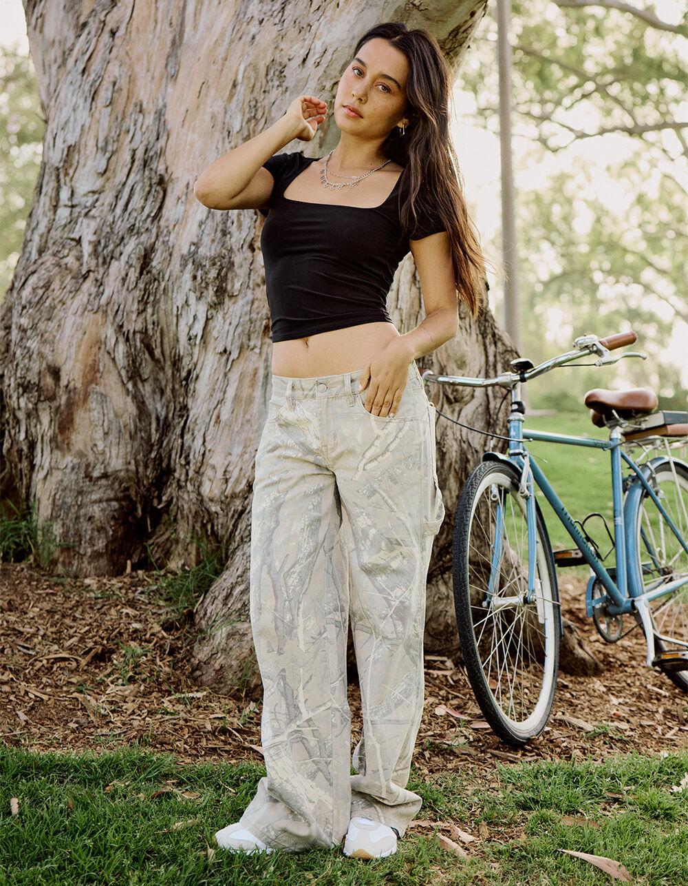 RSQ Womens Low Rise Camo Baggy Carpenter Jeans - BRN/MULTI Product Image