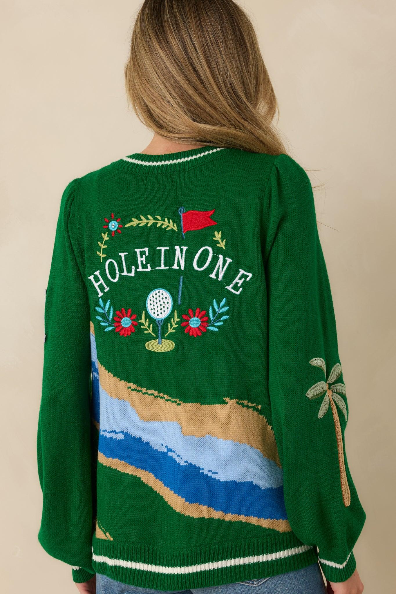 Hole In One Green Knit Button Front Golf Cardigan Product Image