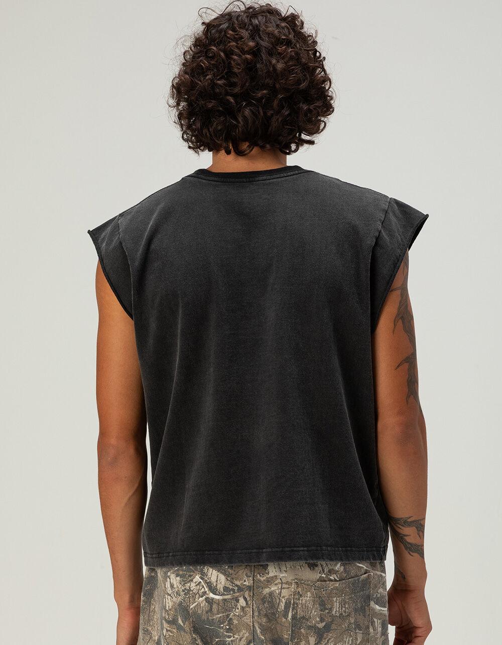 RSQ Mens Washed Cropped Muscle Tee - BLACK Product Image