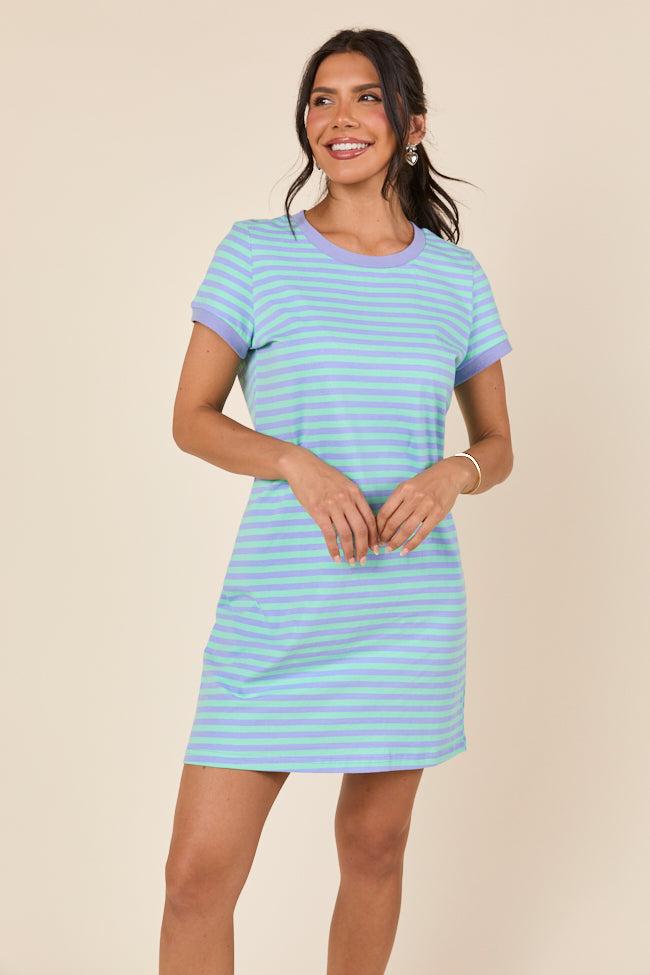 Abby Varsity Striped Light Blue Knit Dress FINAL SALE Product Image