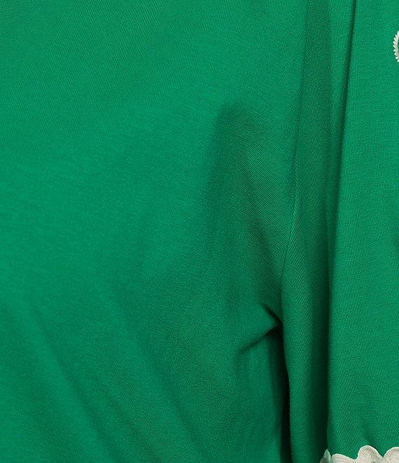 Calessa Plus Size Embroidered Knit Split V-Neck Short Sleeve Tunic Product Image