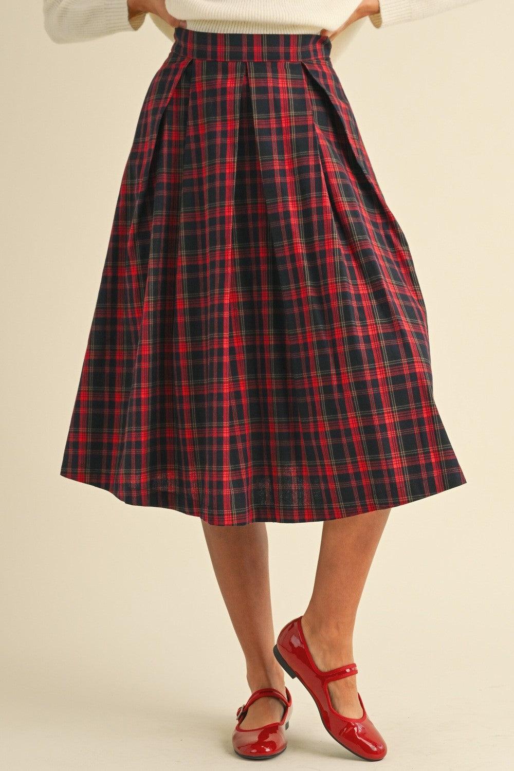 Perfect Plaid | Pleated Plaid Midi Skirt (Small to XLarge) Product Image