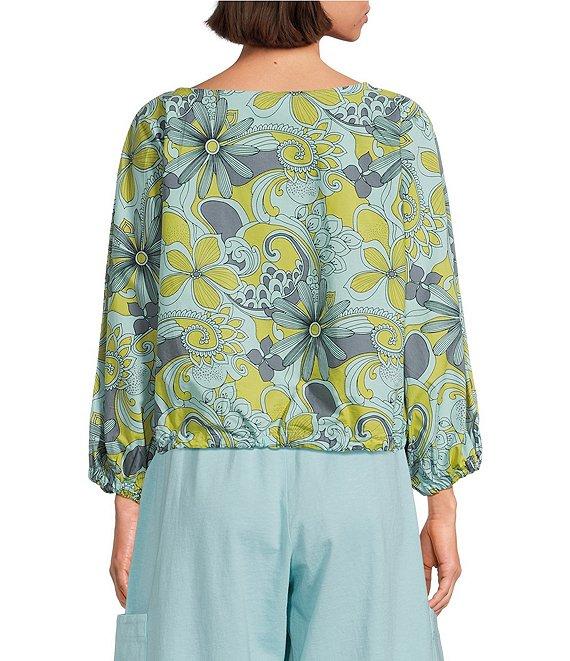 Bryn Walker Organic Cotton Poplin Gianna Floral Round Neck Long Sleeve Shirt Product Image