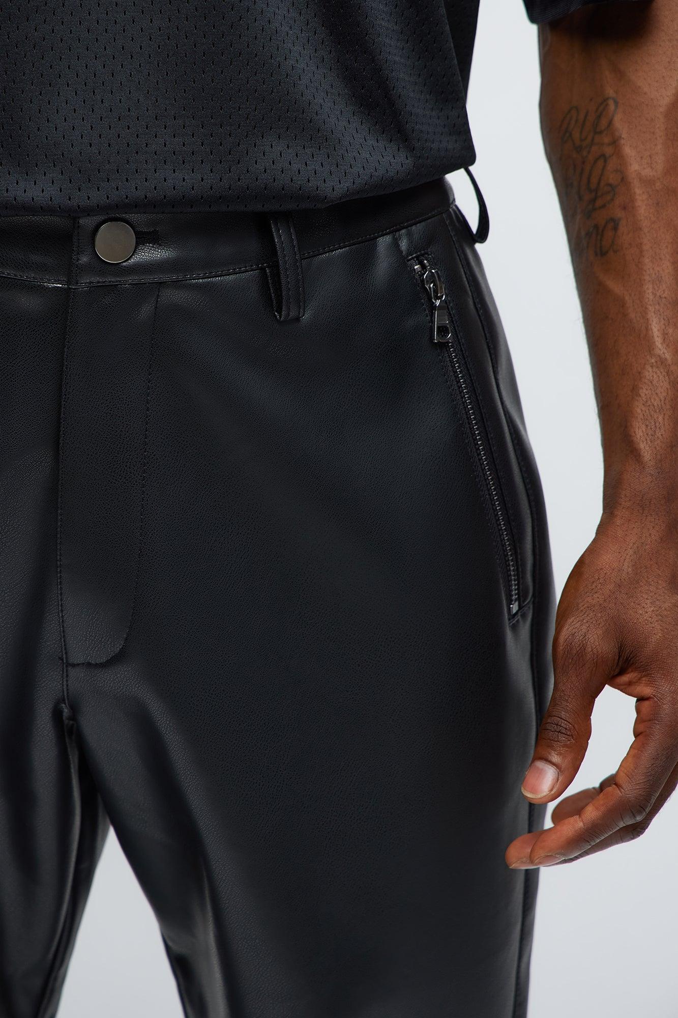 Slim Flare Zipper Pocket Faux Leather Pants - Black Male Product Image