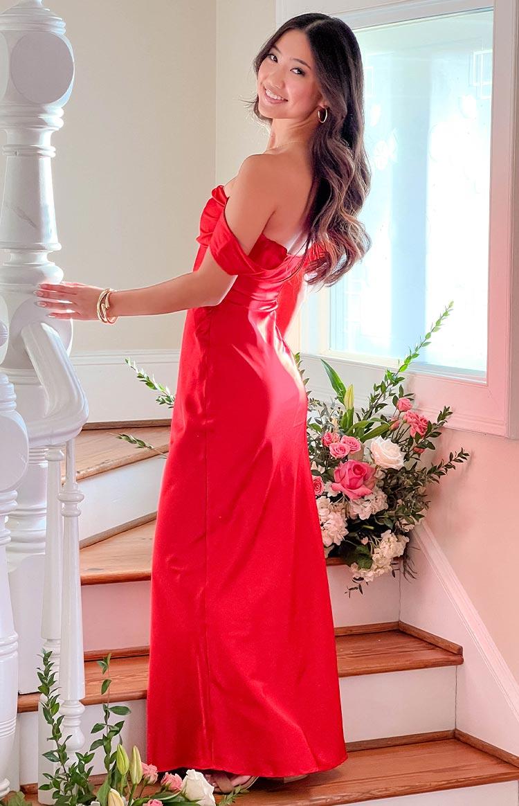 Ella Red Off Shoulder Formal Dress Product Image