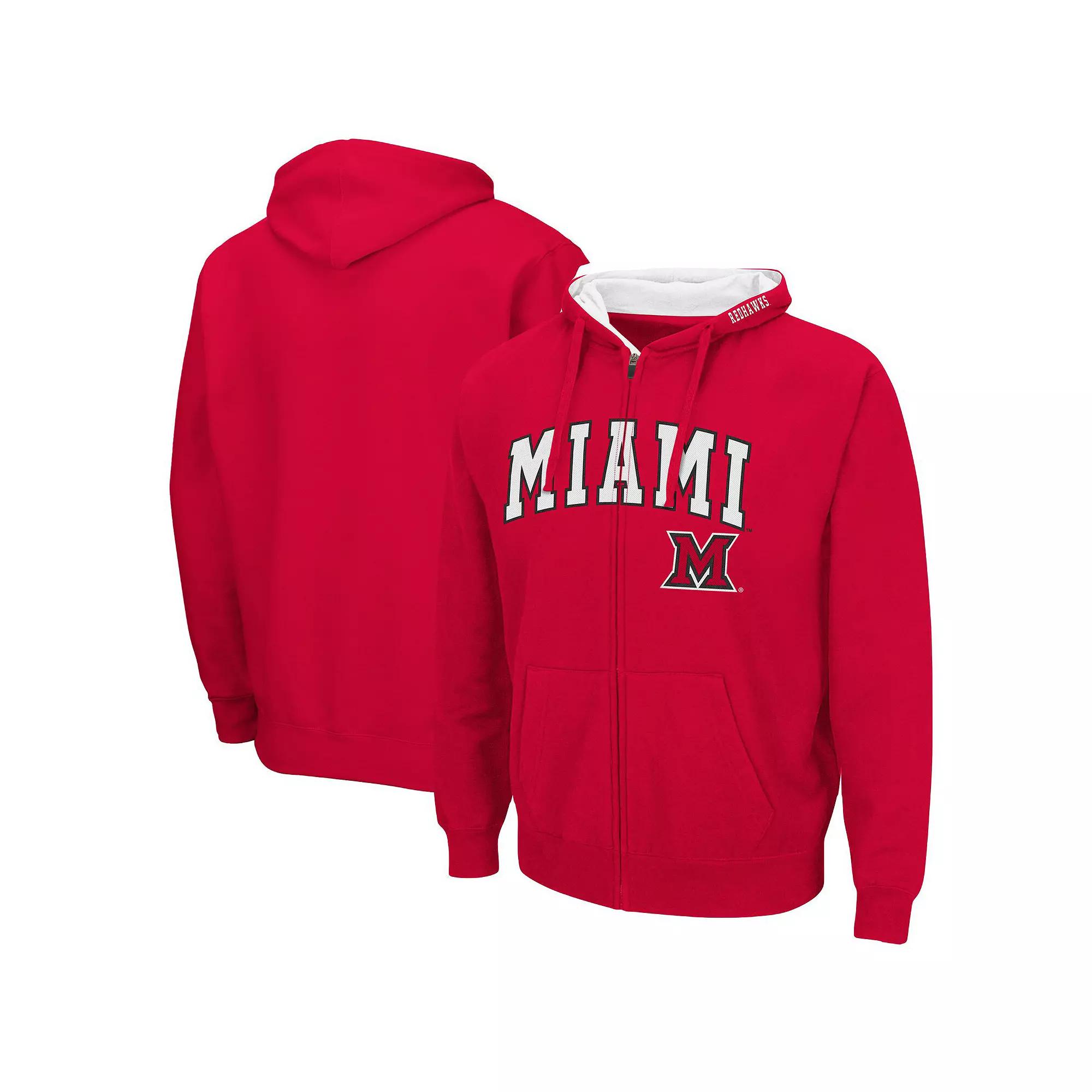 Men's Colosseum Red Miami University RedHawks Arch & Logo 3.0 Full-Zip Hoodie, Size: Large, Moh Red Product Image