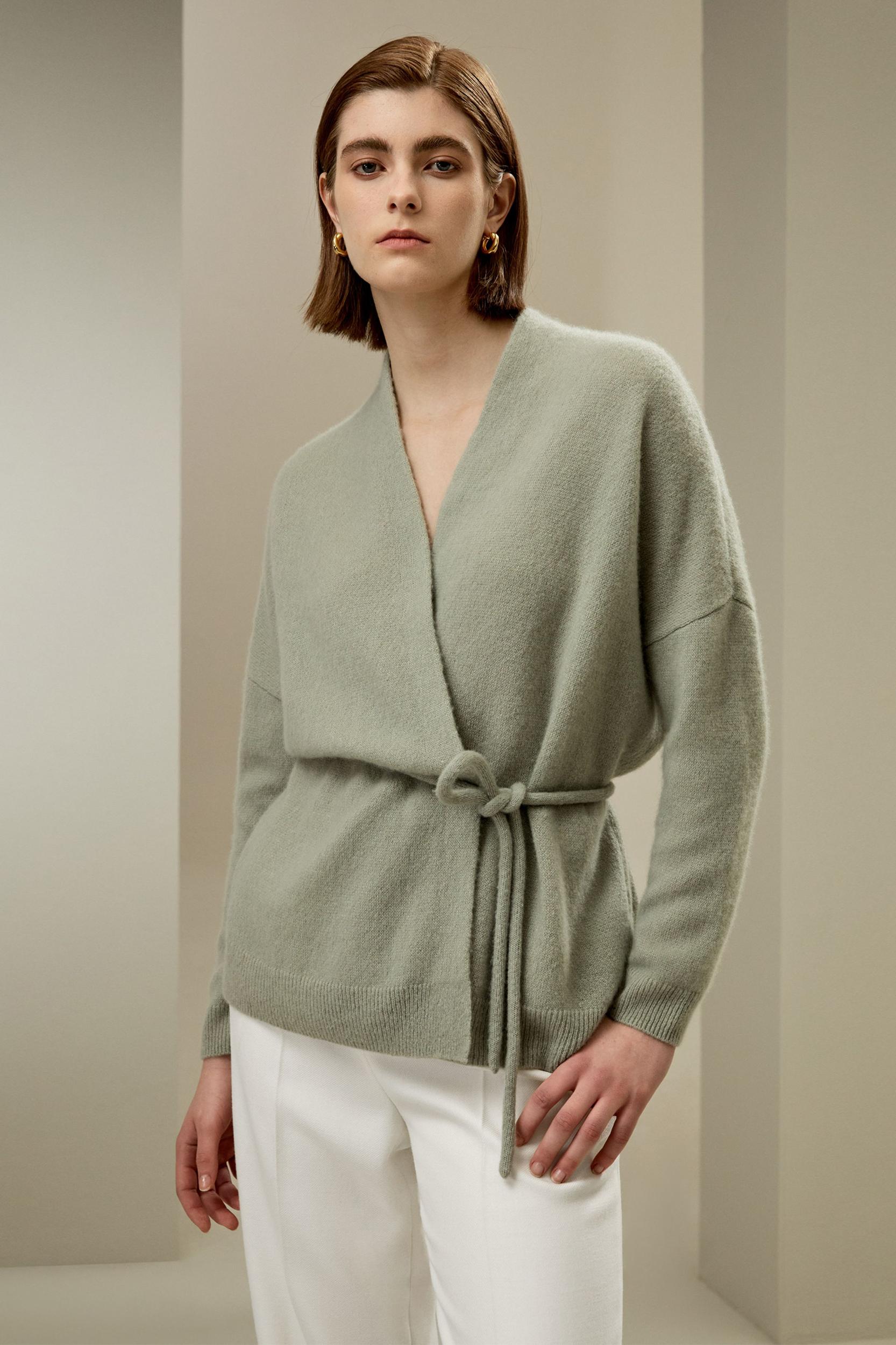 LILYSILK Cashmere Cardigan Women - Gray Cashmere Silk - Comfortable High Ribbed Sweater L Product Image