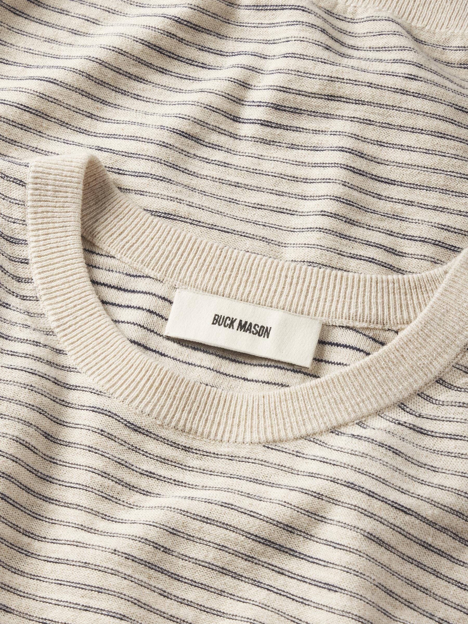 Seeded Natural/Navy Stripe Feel Flows Linen Striped Tee Product Image
