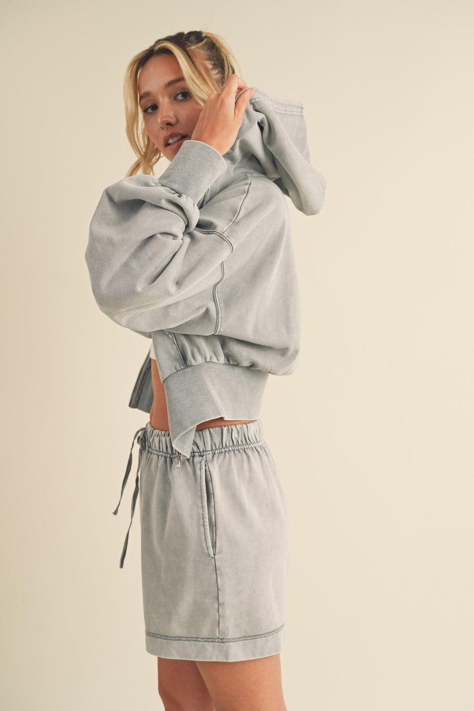 Mineral Washed Zip Up Cropped Hoodie Product Image