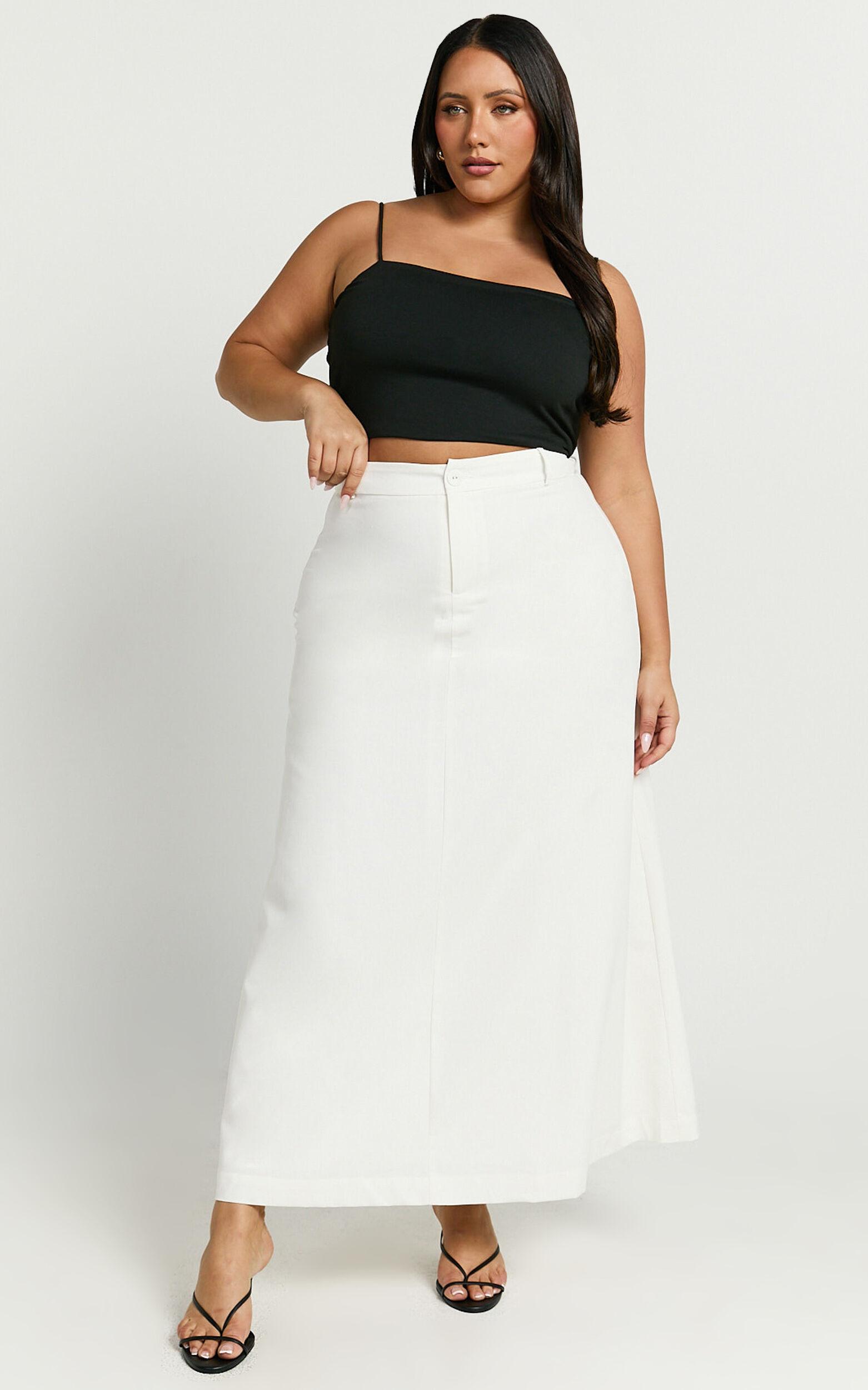 Benjie Maxi Skirt - Tailored Linen High Waisted A Line in White Product Image