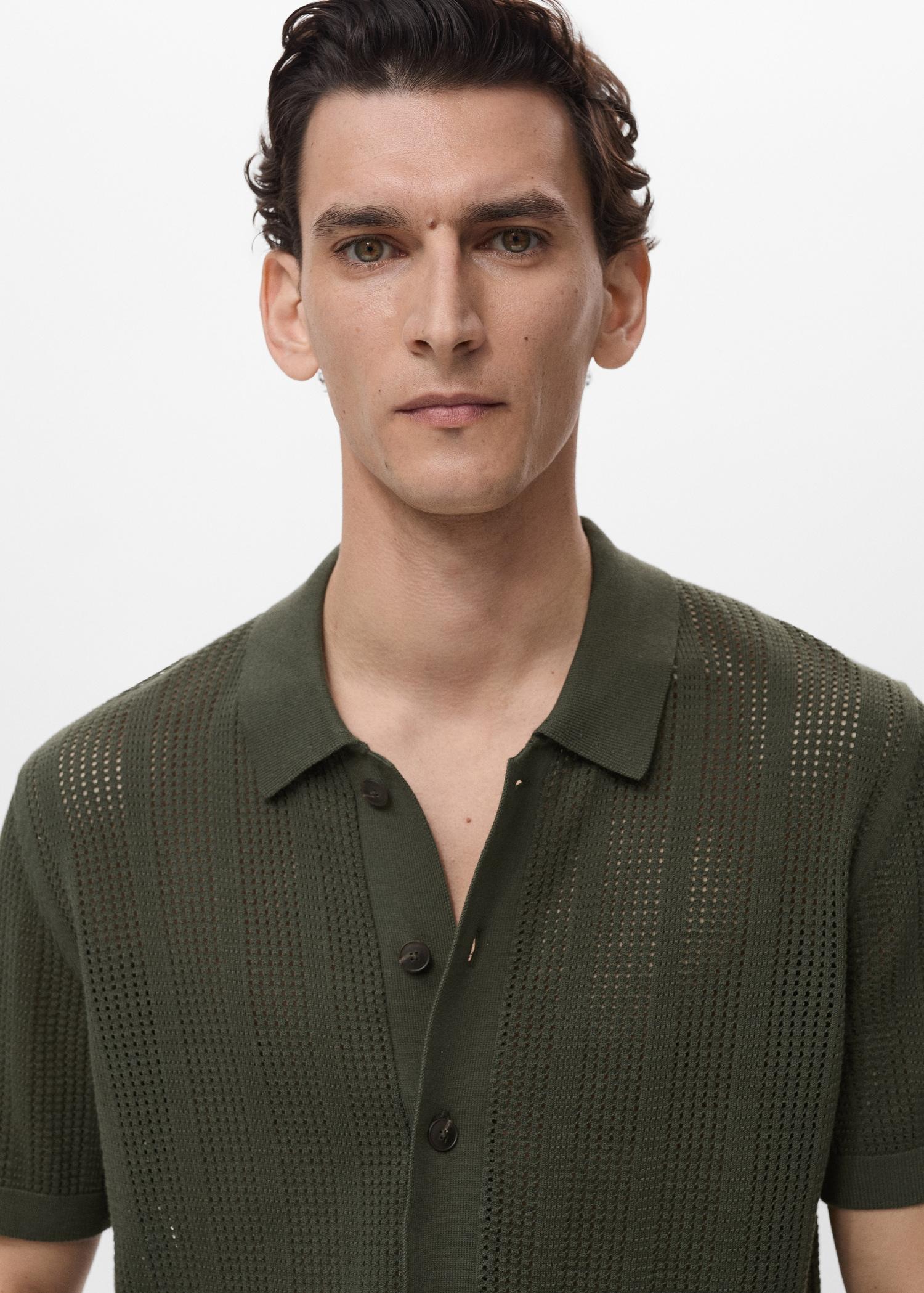Striped openwork knitted shirt - Men | MANGO USA Product Image