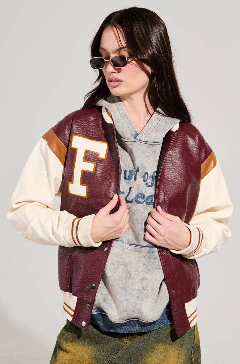 ROCKIT FAUX LEATHER VARSITY BOMBER Product Image