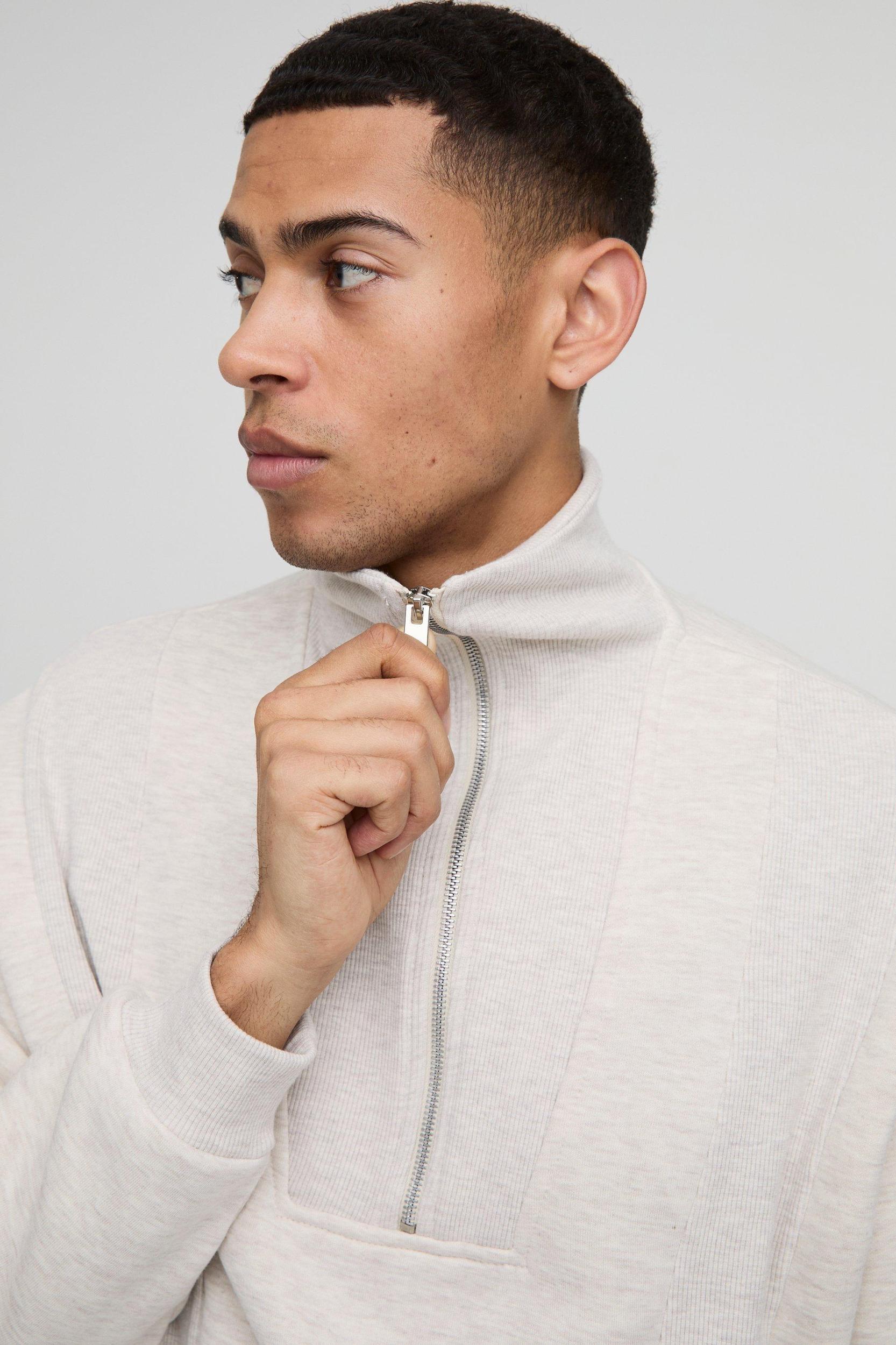 Oversized Rib Detail Funnel Neck Sweatshirt | boohooMAN USA Product Image