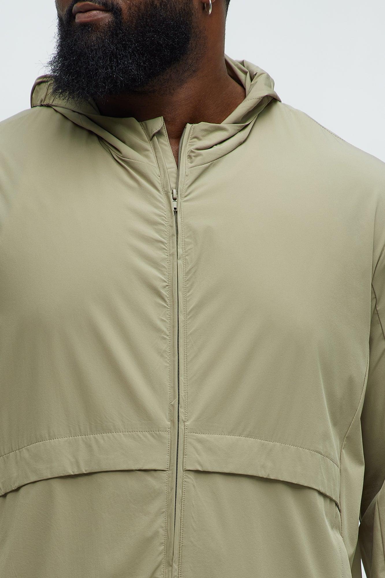 Lightweight Stretch Hooded Running Windbreaker Jacket - Taupe Product Image