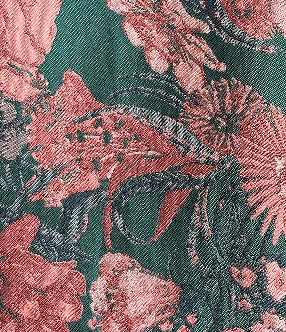 Abbey Glass Bronwyn Floral Jacquard Crew Neckline 3/4 Ruffle Cuff Sleeve Shift Midi Dress Product Image