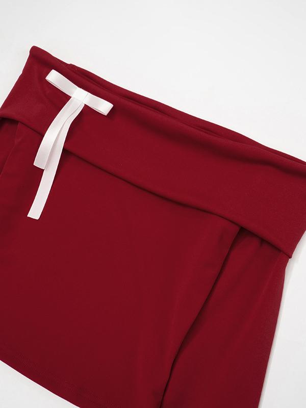 Contrast Bow Decor Off Shoulder Long Sleeve Tee Product Image