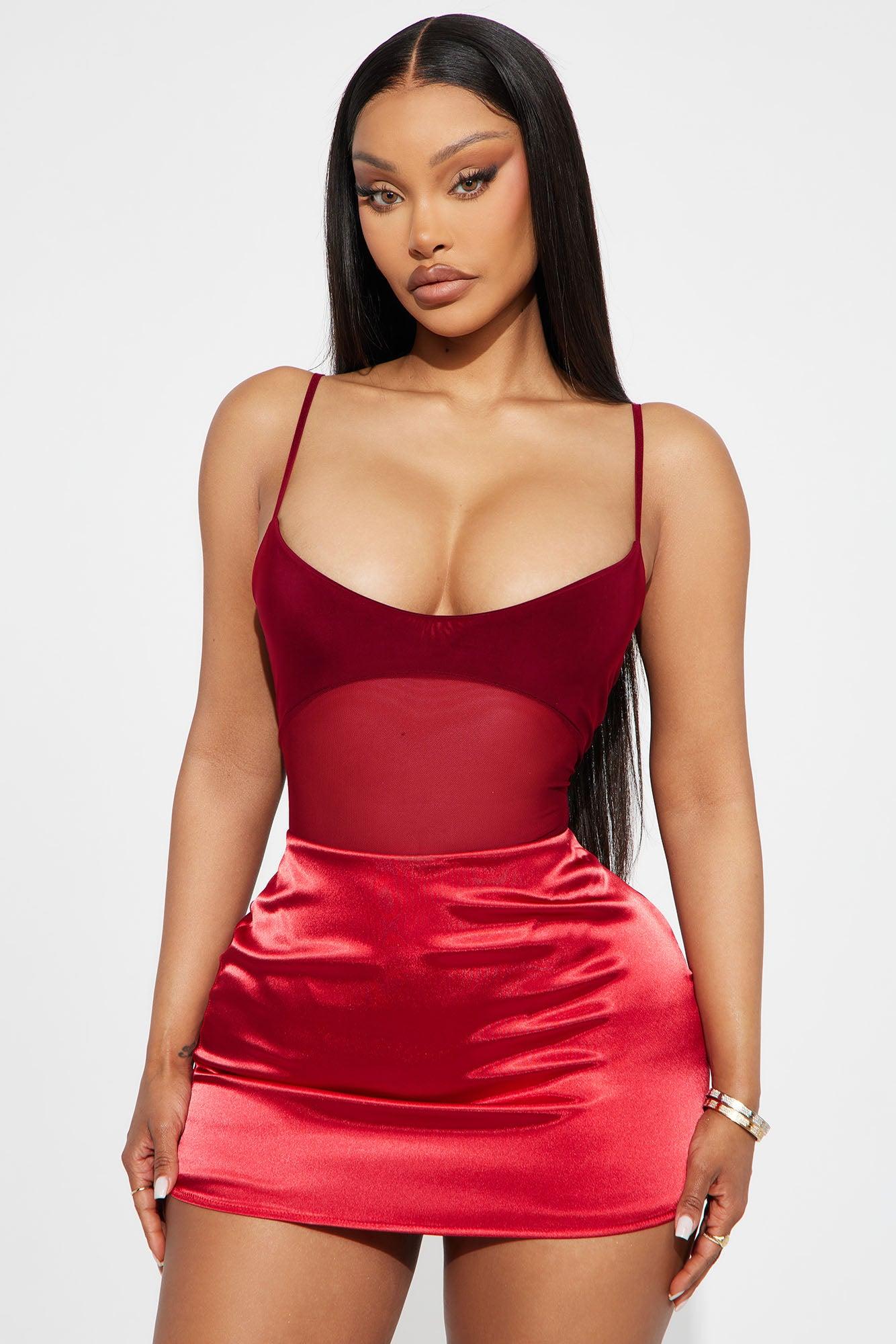 Calypso Sheer Mesh Bodysuit - Red Female Product Image
