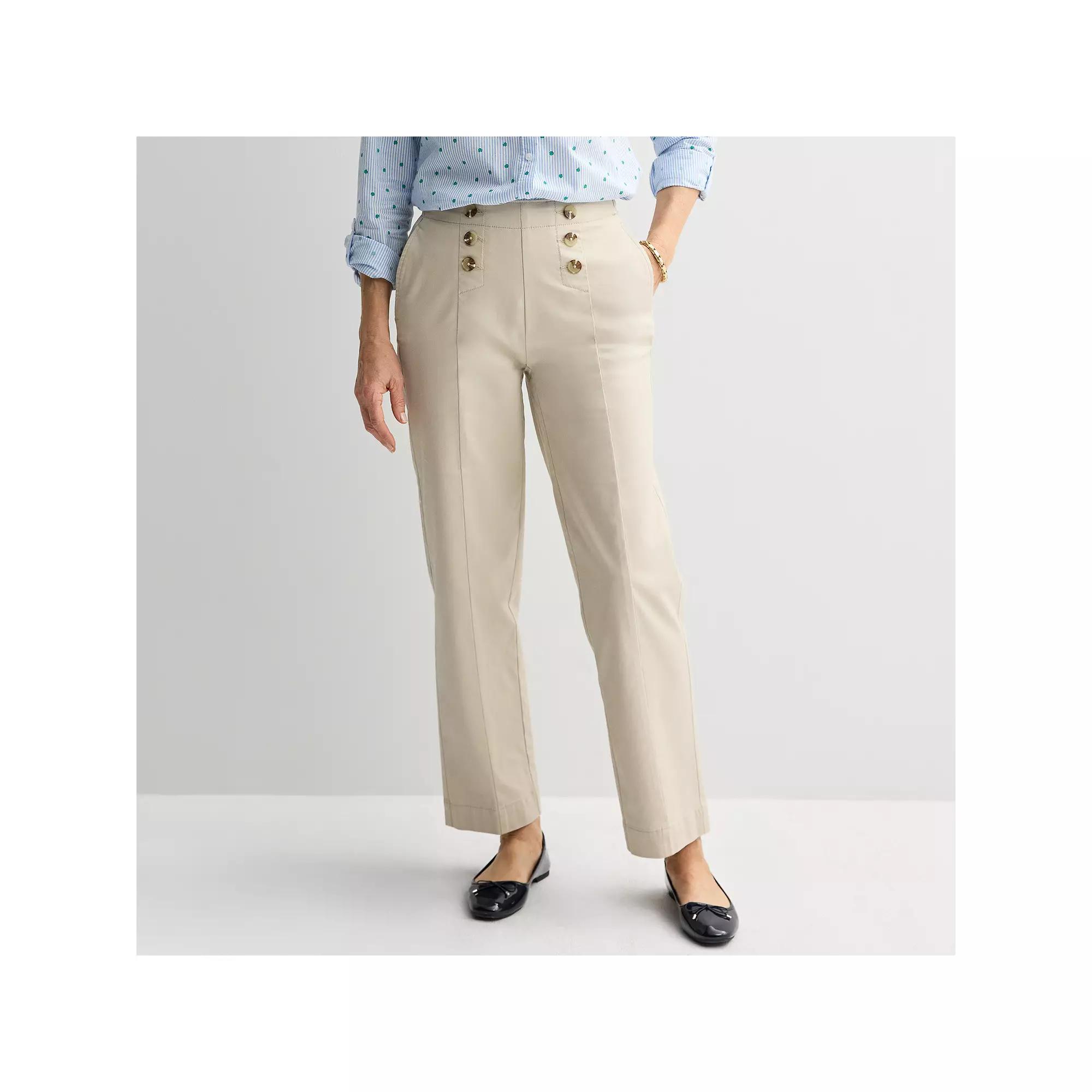 Petite Croft & Barrow® Sailor Button Chino Pants, Women's, Size: 14 Petite, Odell Beige Product Image