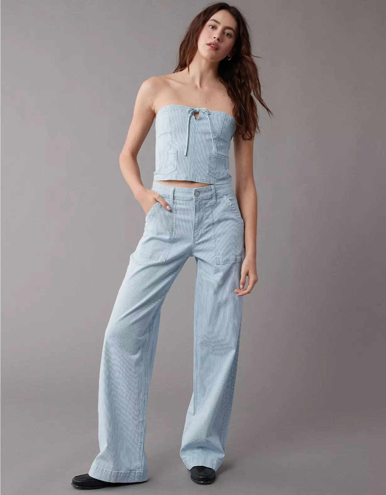 AE Cropped Railroad Denim Top Product Image