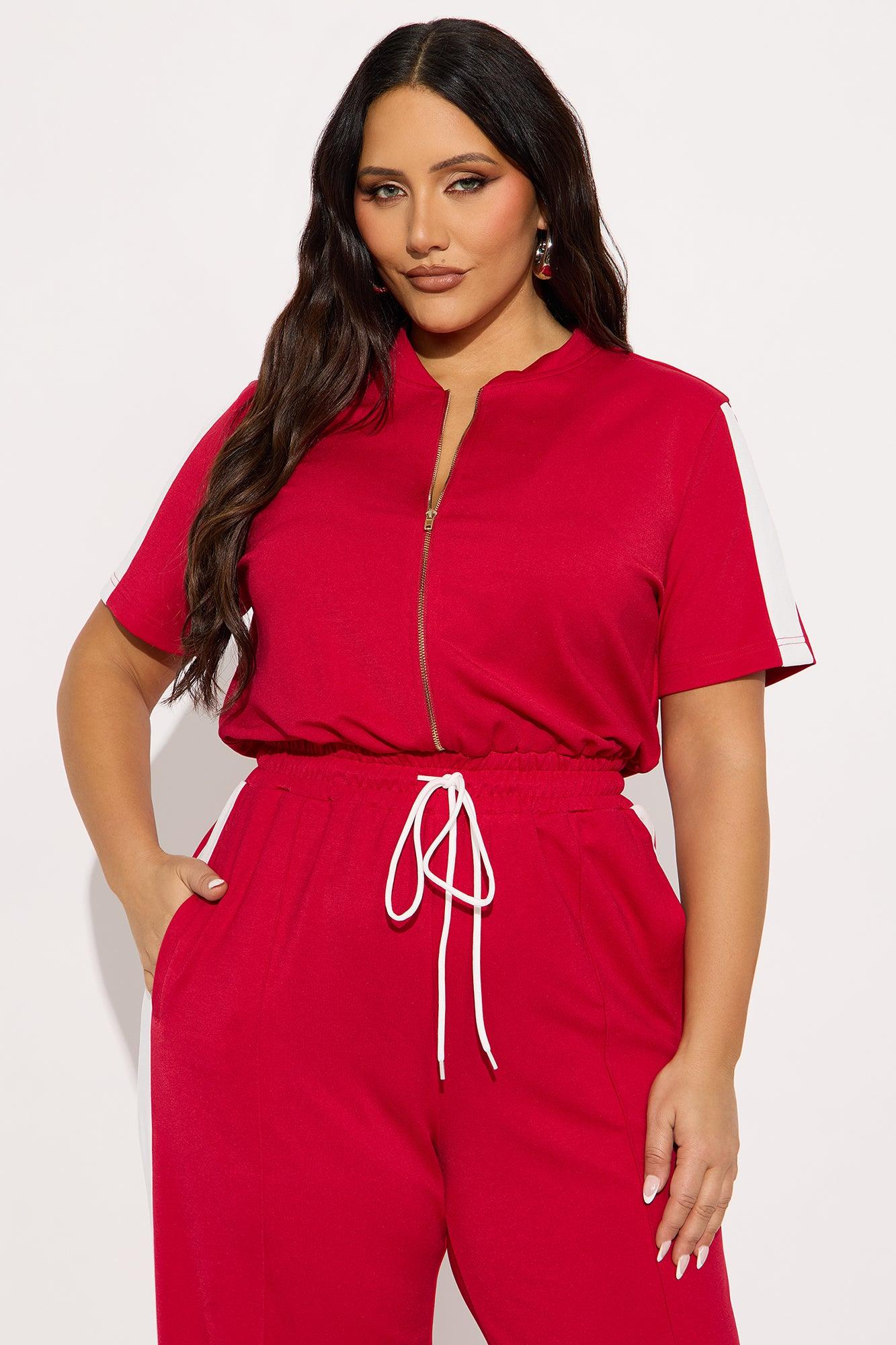 Lianna Short Sleeve Jumpsuit - Red Female Product Image