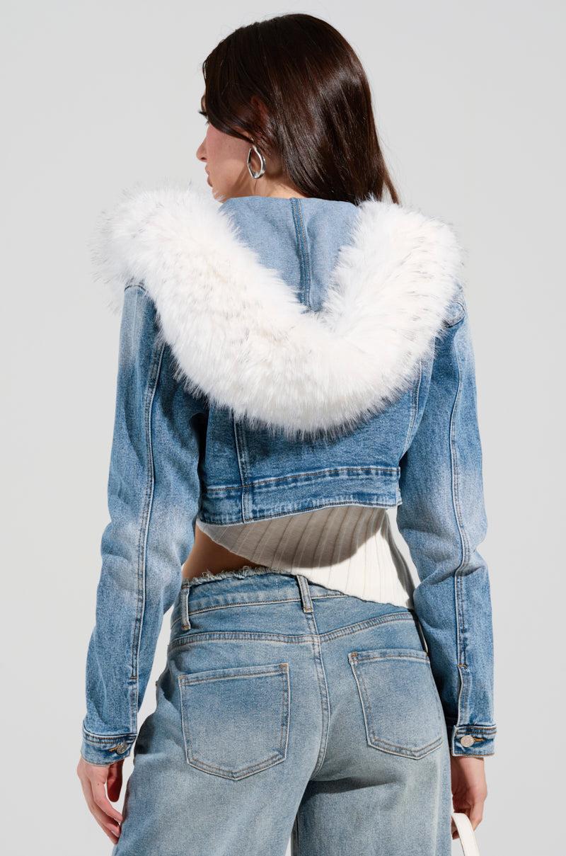 SITTING PRETTY FUR TRIM DENIM JACKET Product Image