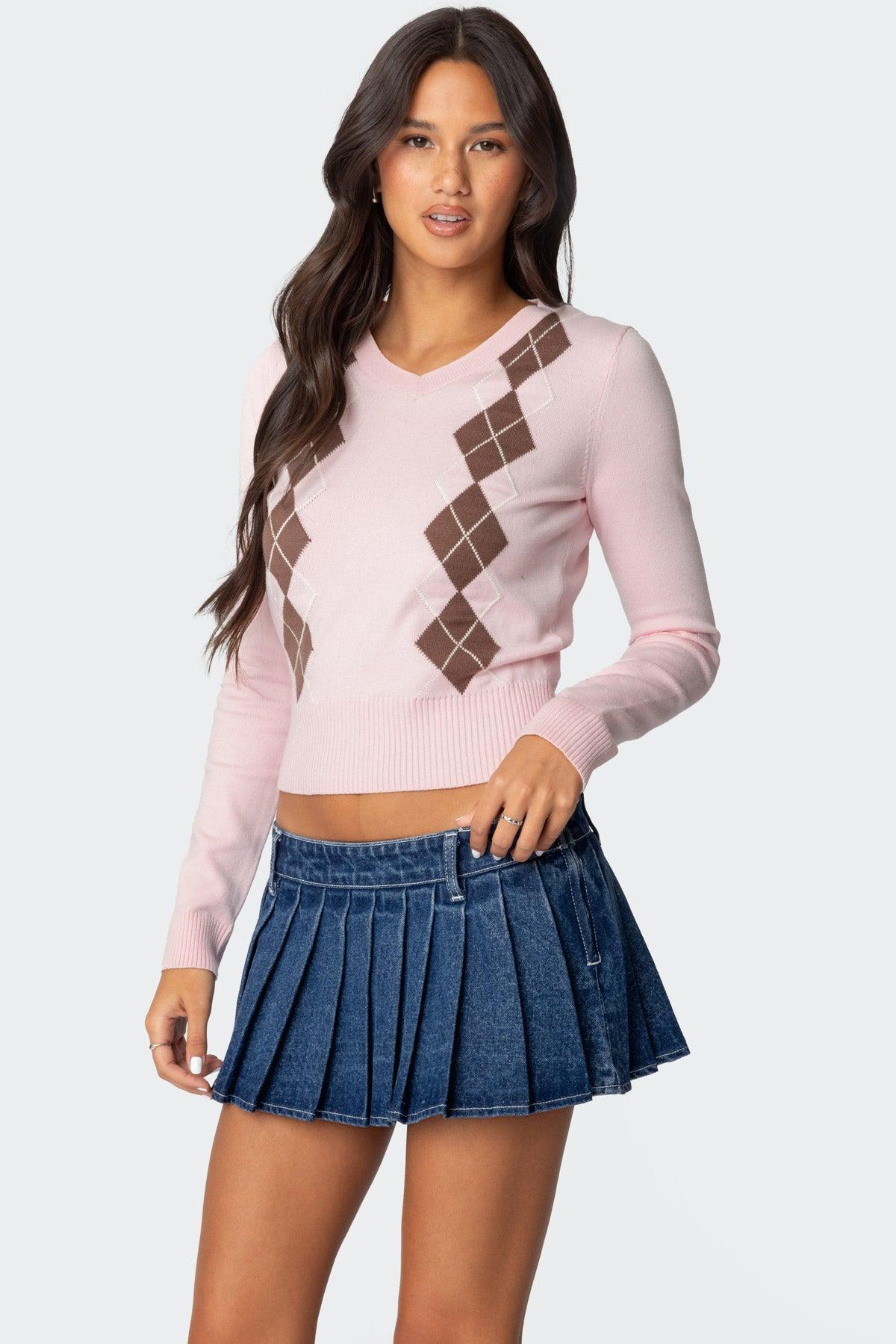 Argyle V Neck Knit Sweater Product Image