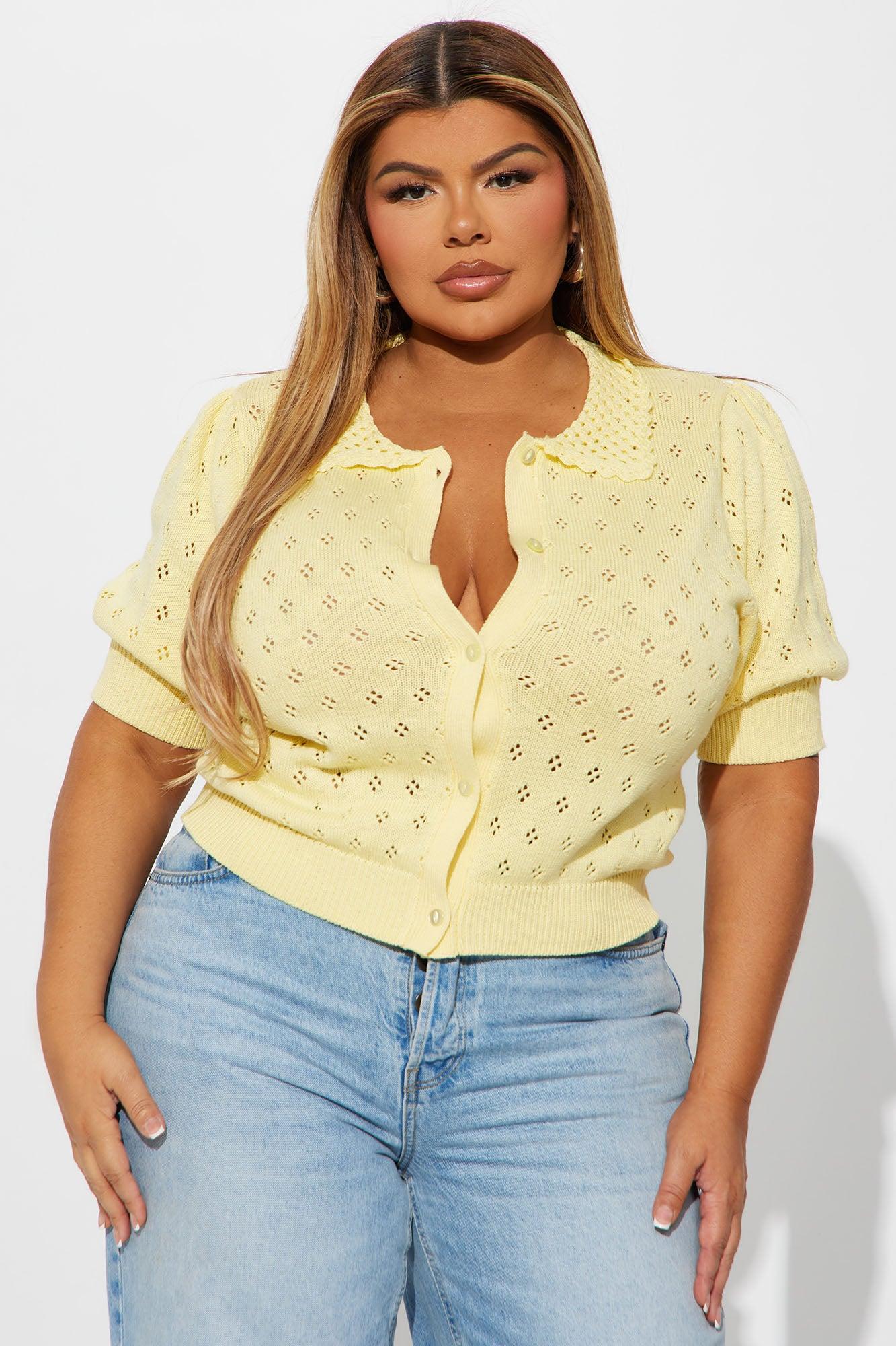 Flirty Pointelle Cardigan Sweater - Yellow Product Image