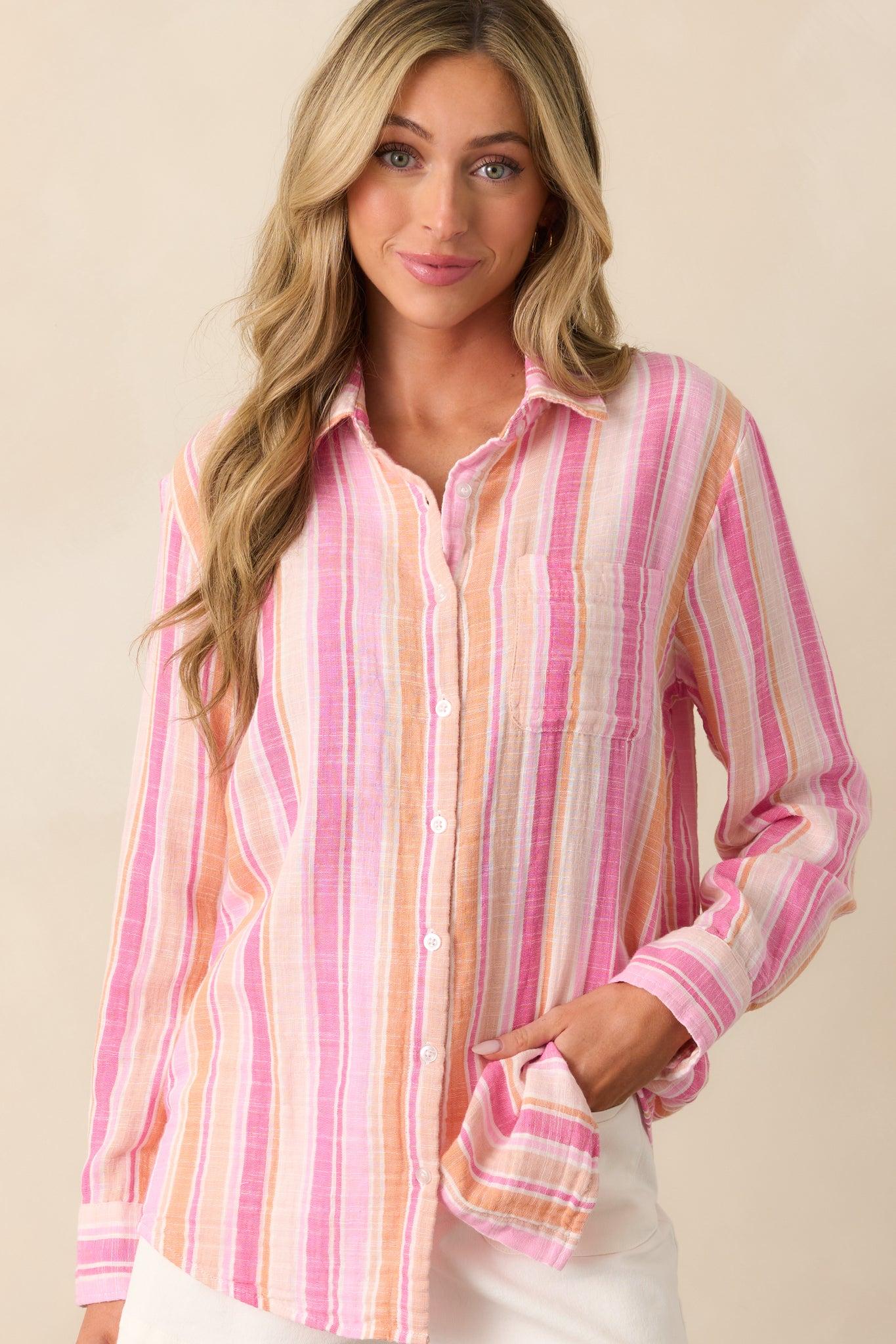 Z Supply Pink Cotton Saturdays Stripe Gauze Shirt Product Image