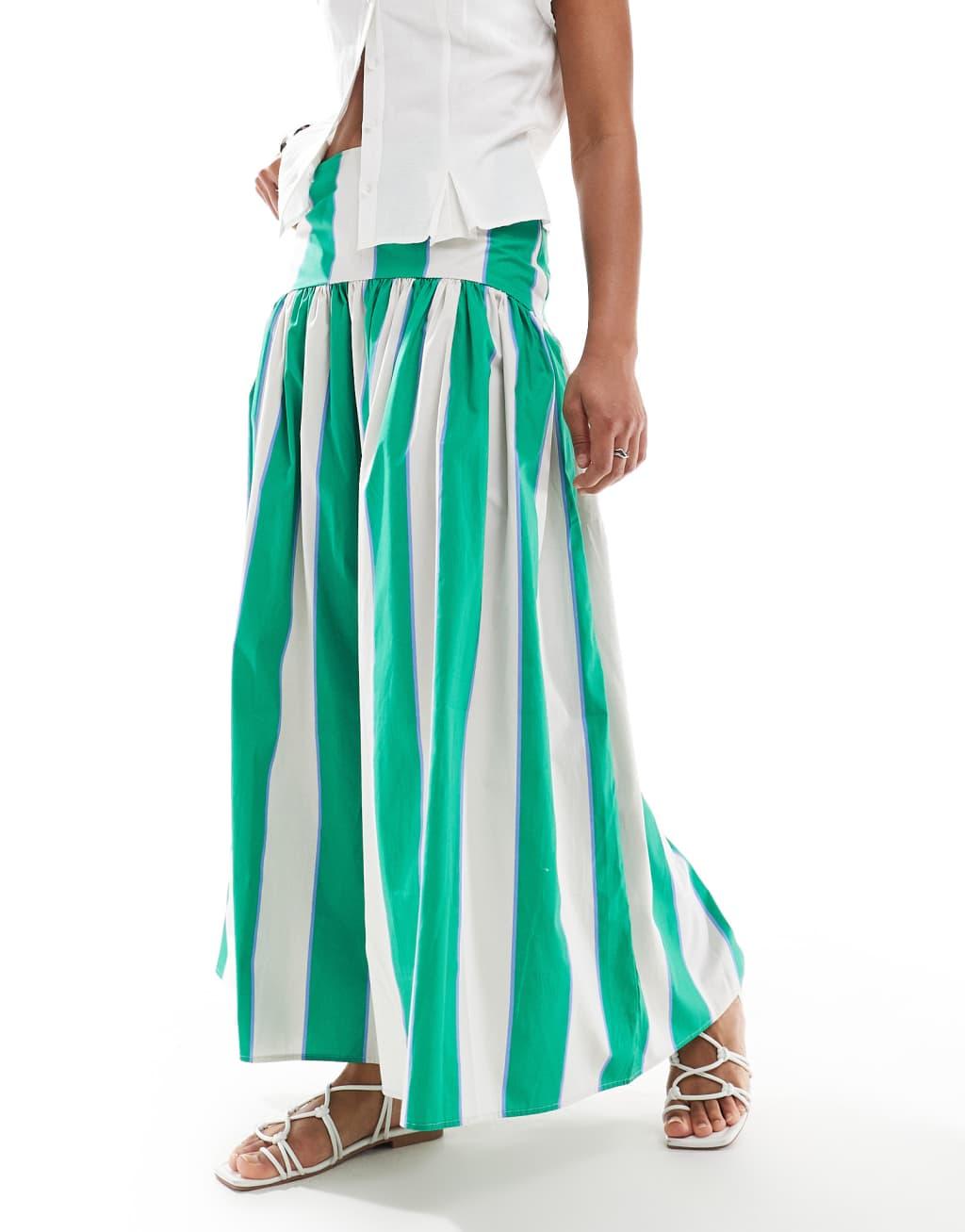 ASOS DESIGN dropped waist maxi skirt in green stripe Product Image