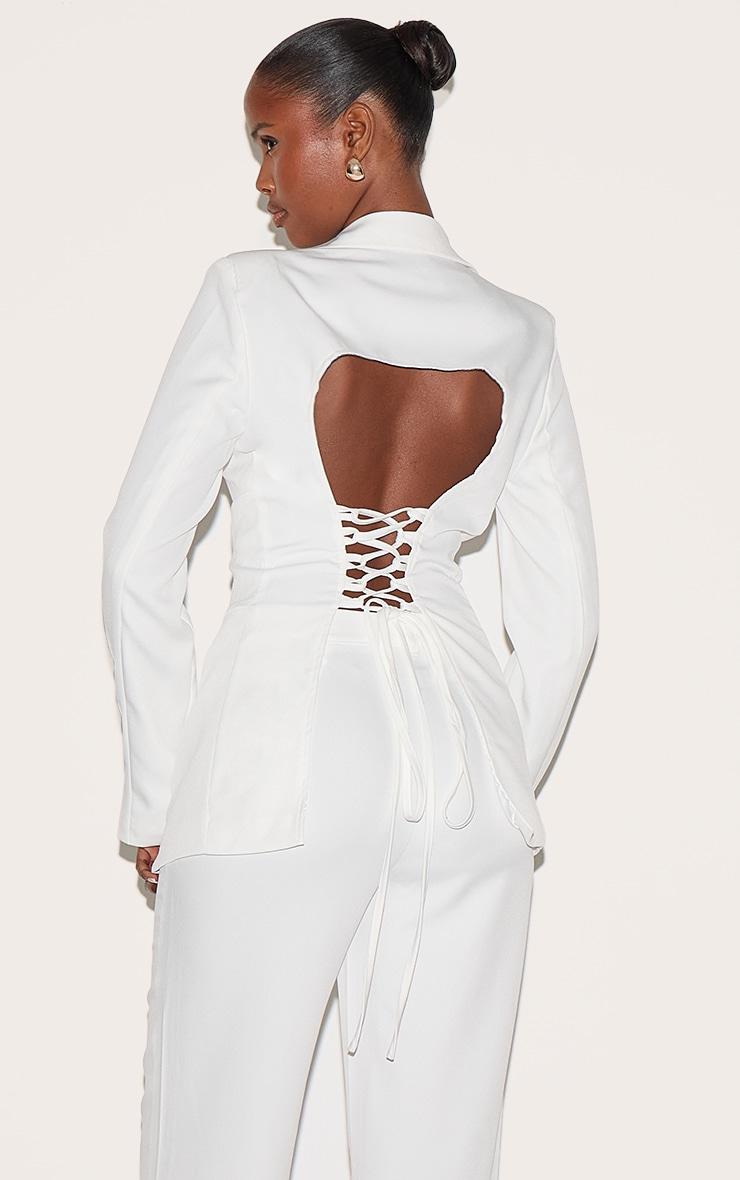 White Fitted Lace Up Back Blazer Product Image