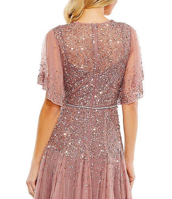 Mac Duggal Embellished Illusion Crew Neck Short Butterfly Sleeve Midi Dress Product Image