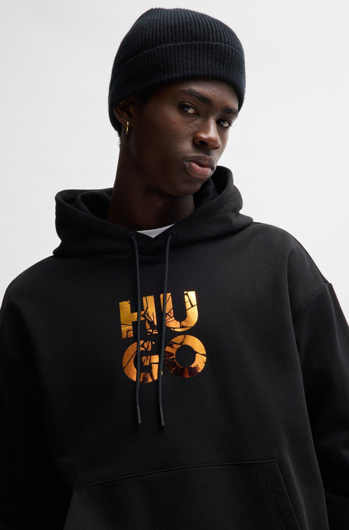 Cotton-terry regular-fit hoodie with stacked logo Product Image