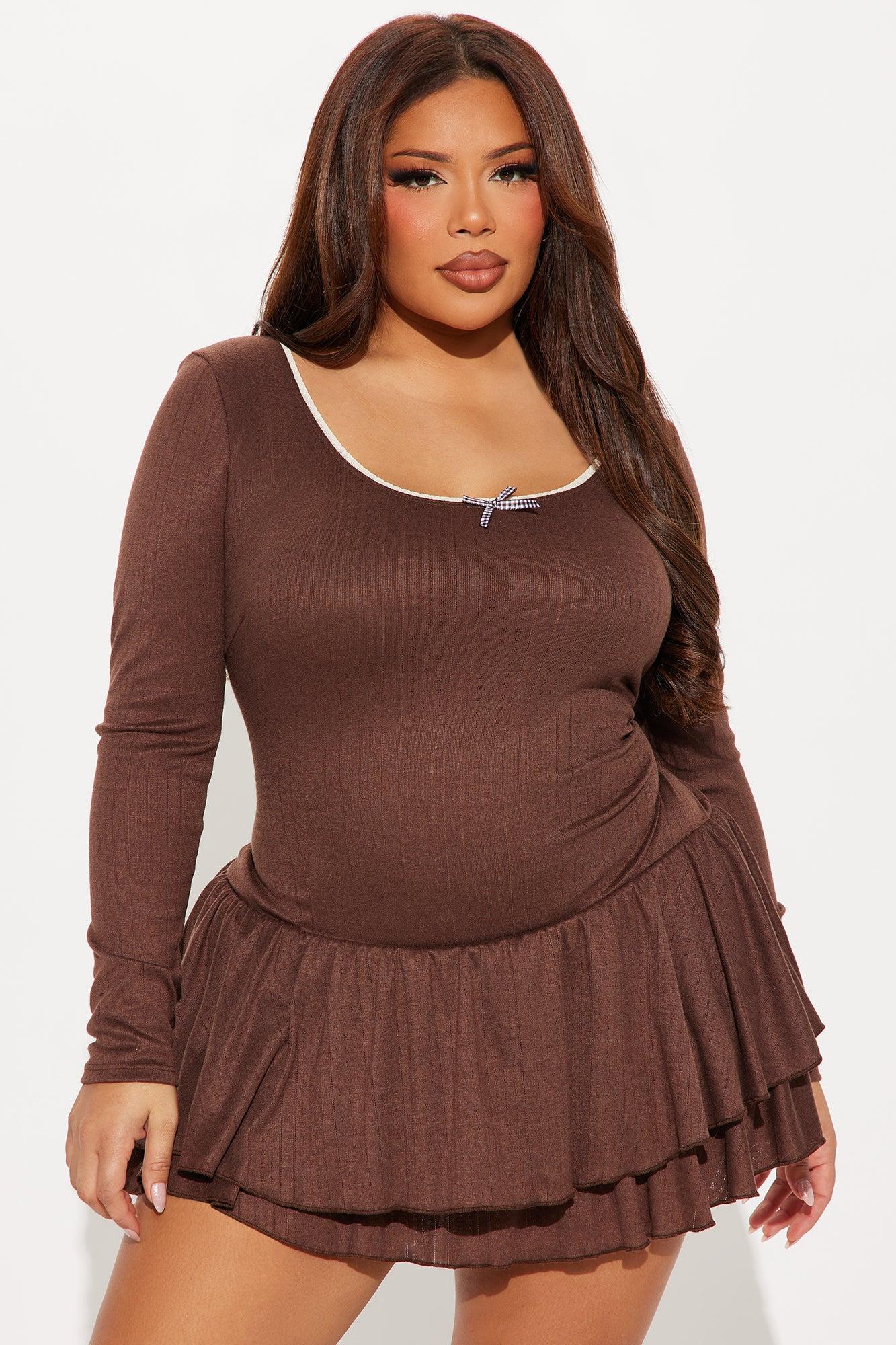 Lisa Long Sleeve Mini Dress - Brown Product Image