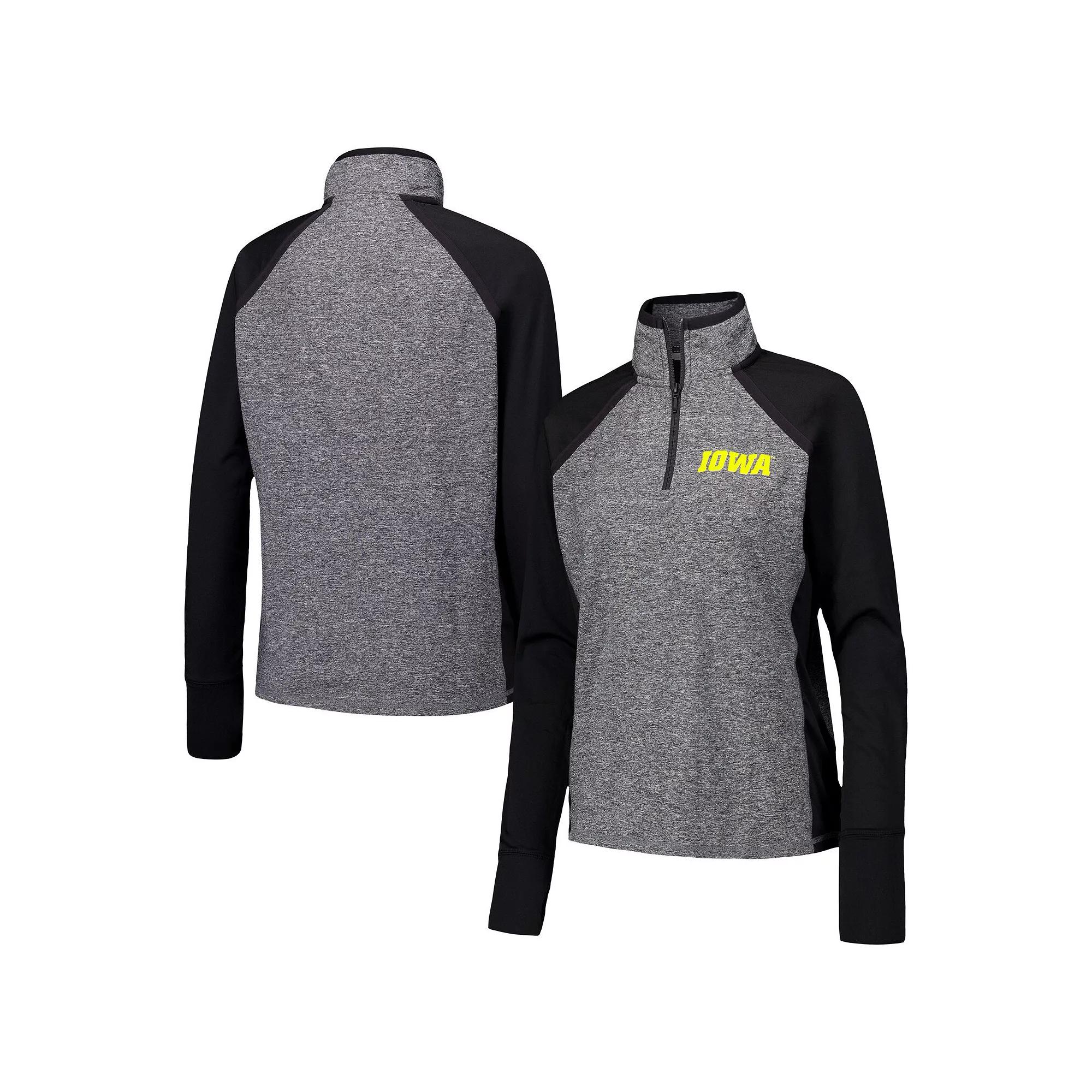 Women's Black/Heather Gray Iowa Hawkeyes Finalist Raglan Quarter-Zip Jacket, Size: Small Product Image