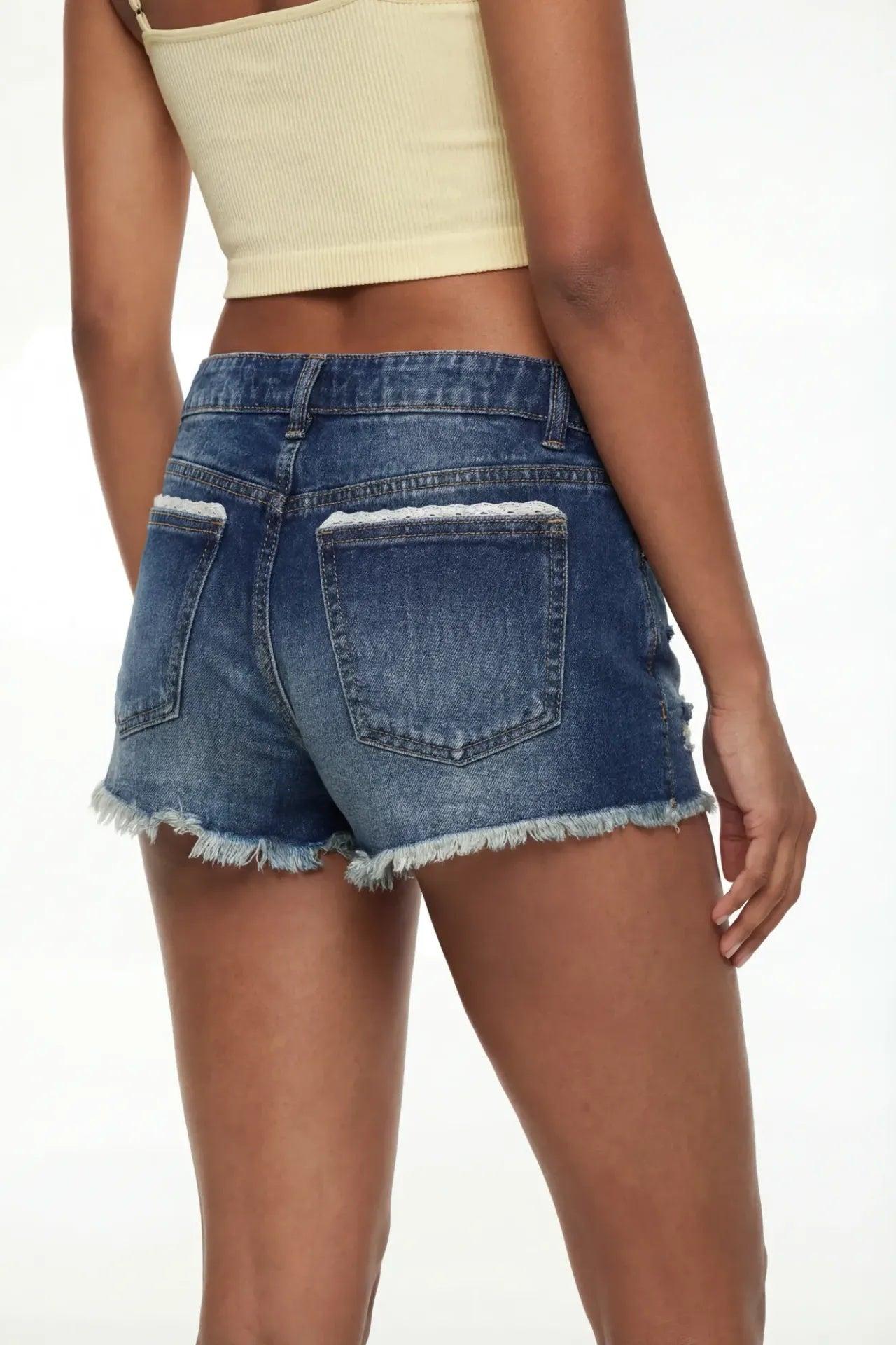 Lace Trim Denim Short Female Product Image
