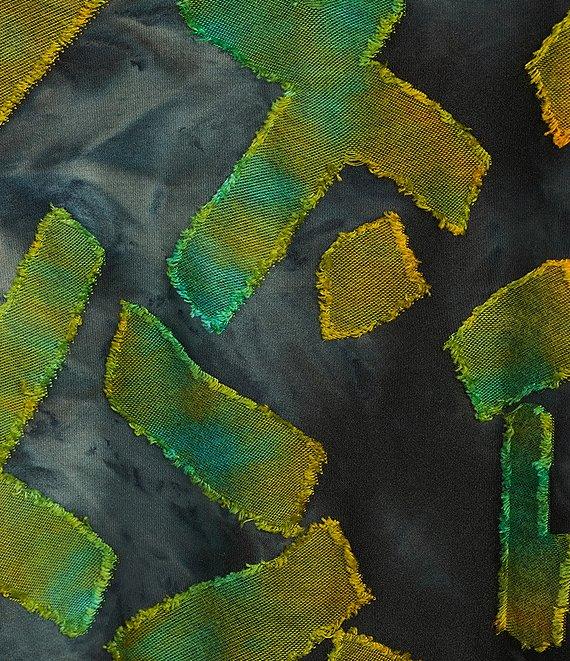 Calessa Petite Size Burnout Tie-Dye Crew Neck 3/4 Sleeve Asymmetric Tunic Product Image