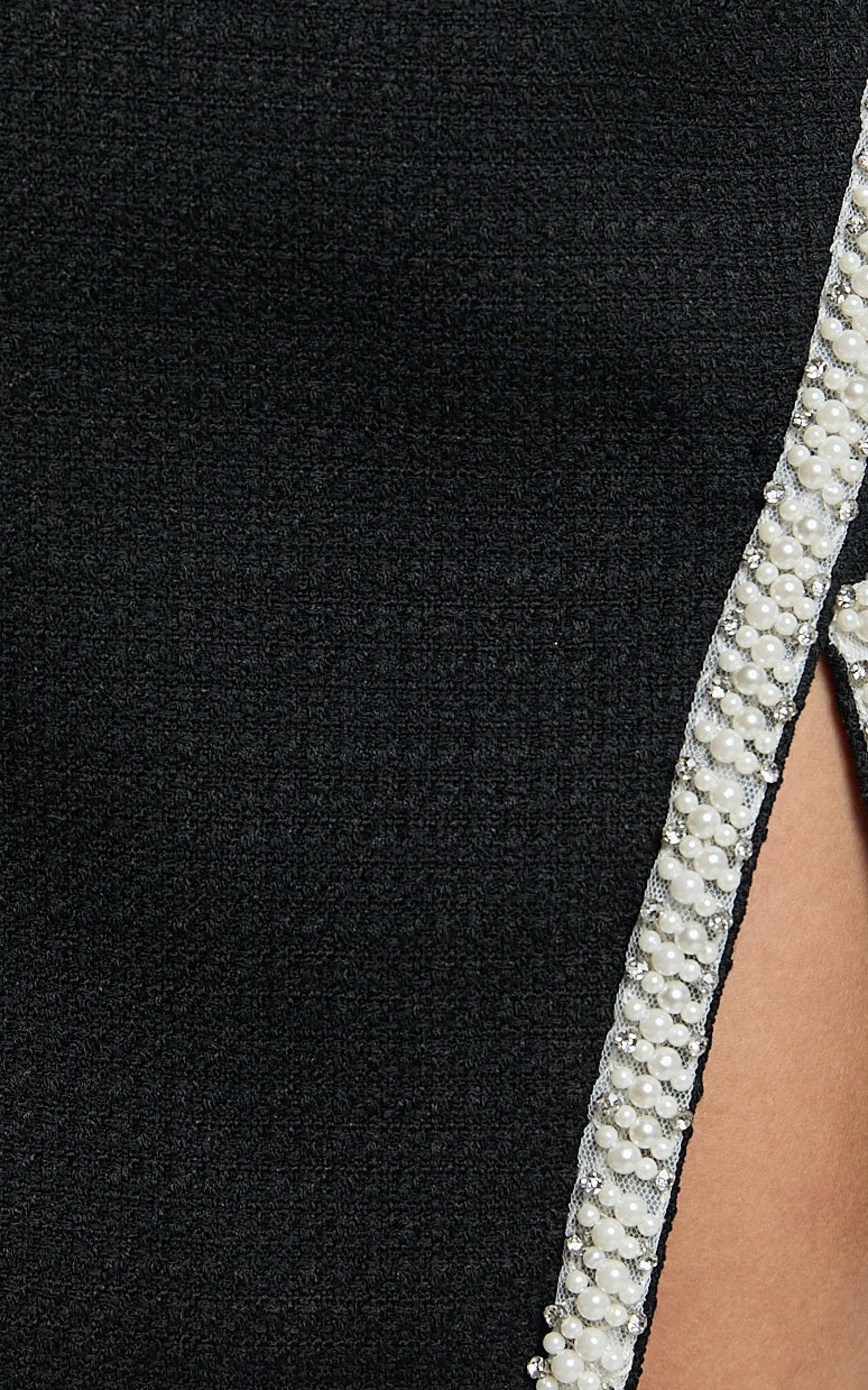 Donatella Mini Skirt - Boucle Pearl Trim Side Split Mini Skirt in Black Product Image