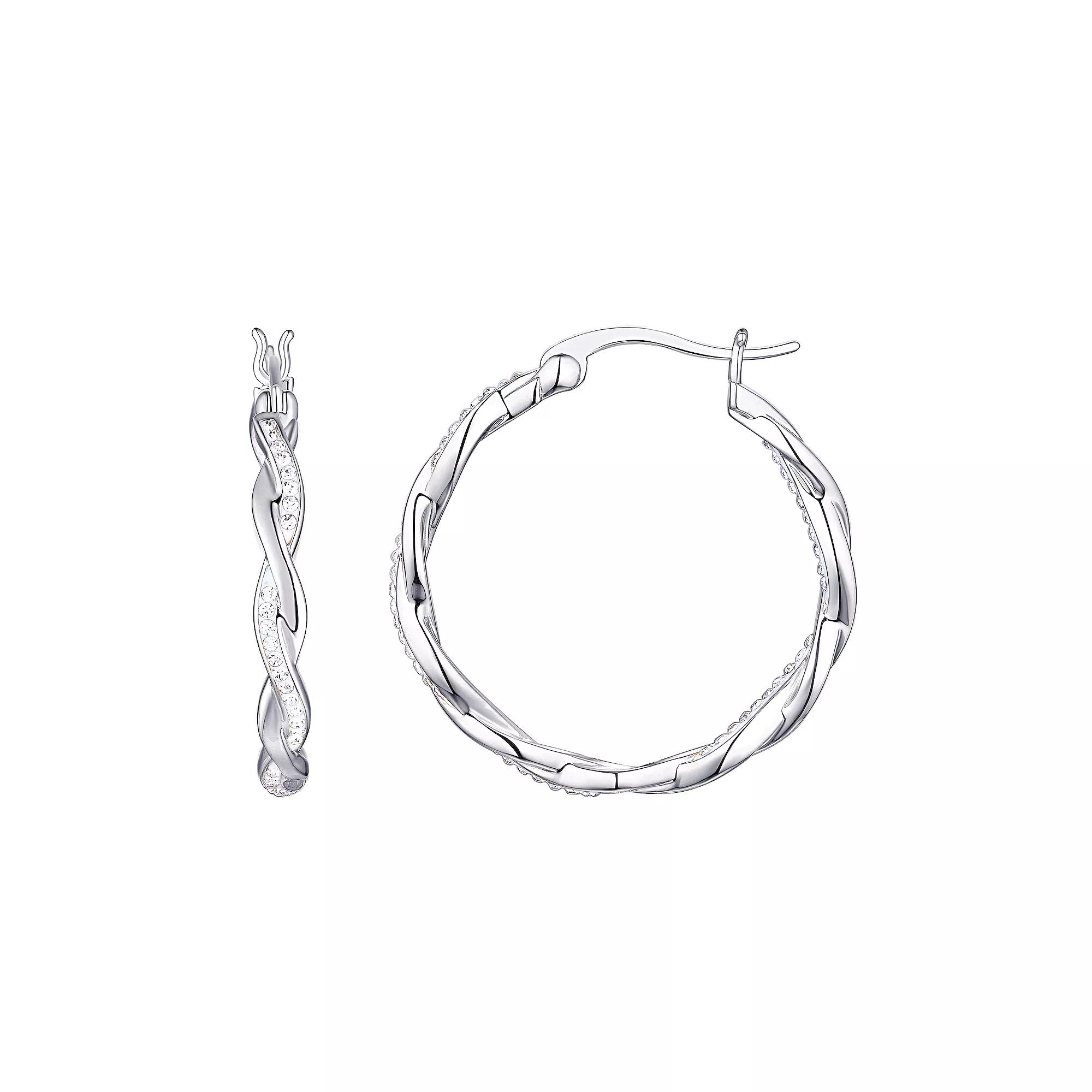 Chrystina Crystal Twist Silver Tone Hoop Earrings, Women's Product Image
