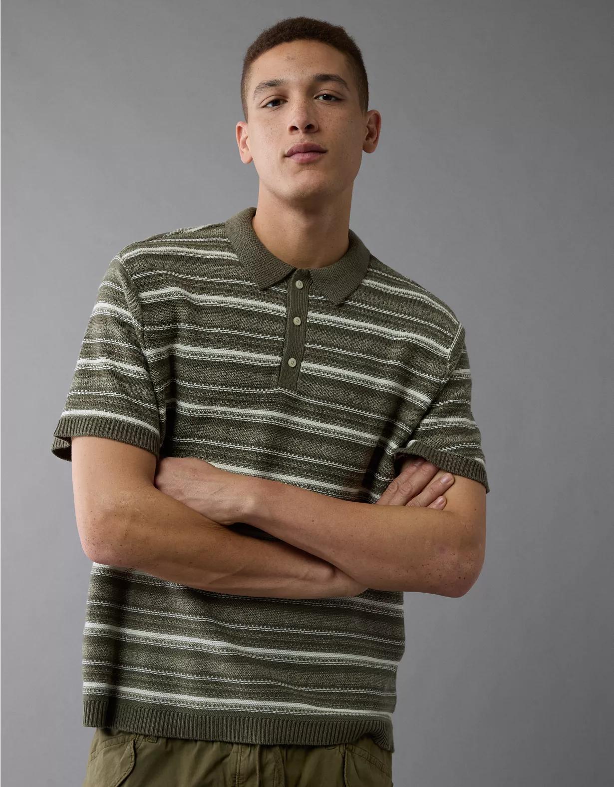AE Weekend Striped Sweater Polo Shirt Product Image