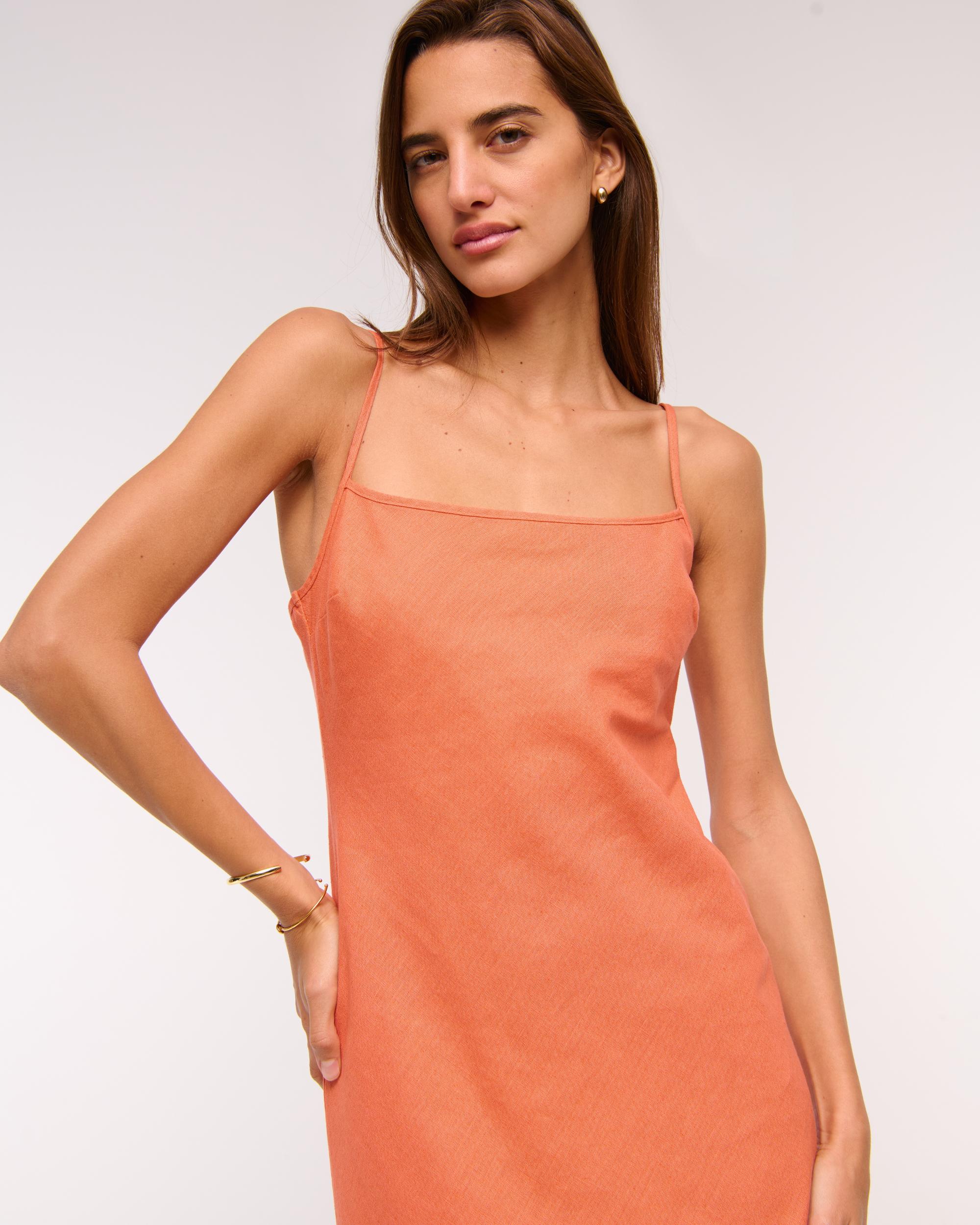 The A&F Julia Slip Linen-Blend Midi Dress Product Image