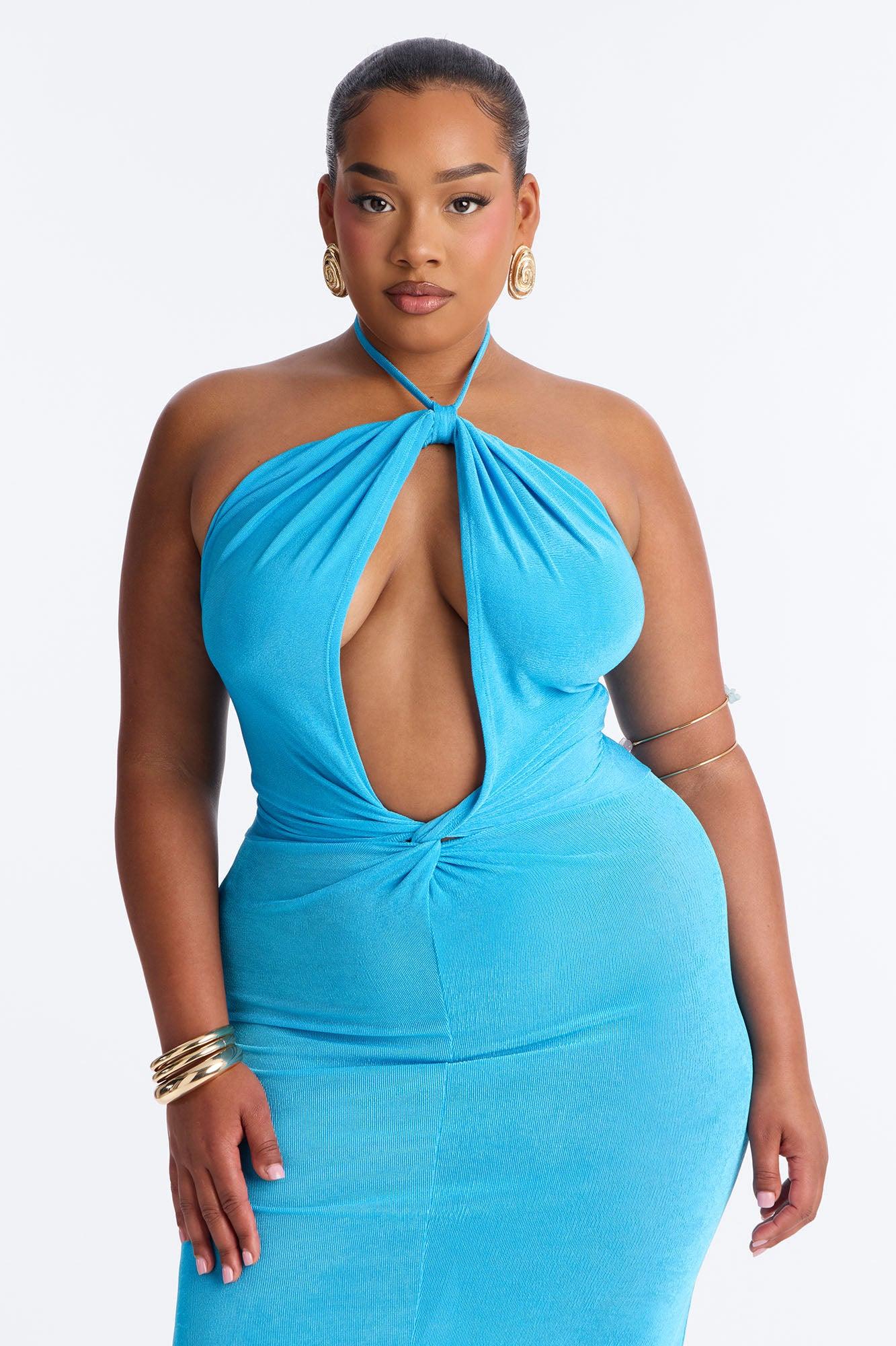 Tatiana Halter Ruched Maxi Dress - Blue Female Product Image