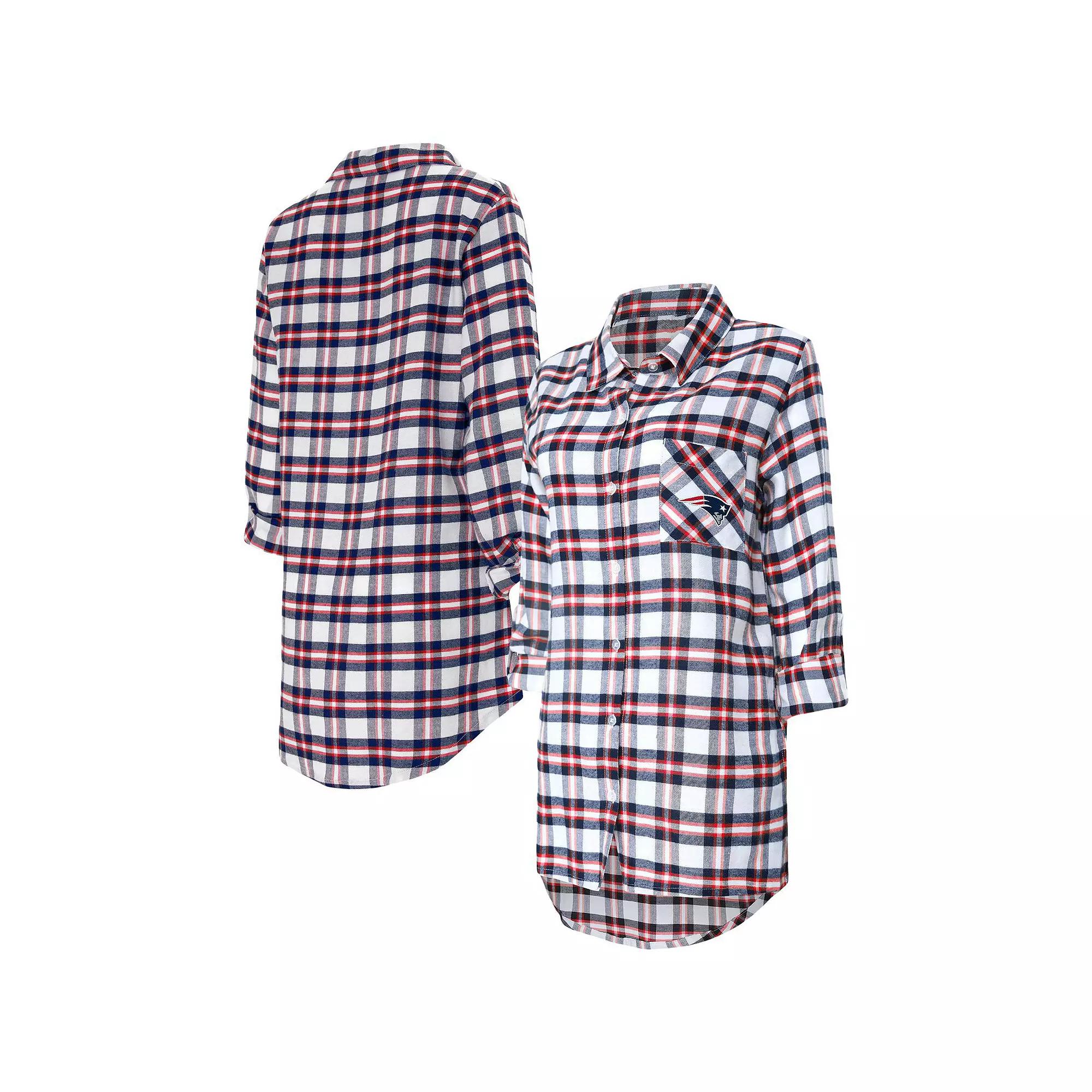 Women's Concepts Sport Navy New England Patriots Sienna Plaid Full-Button Long Sleeve Nightshirt,  Product Image
