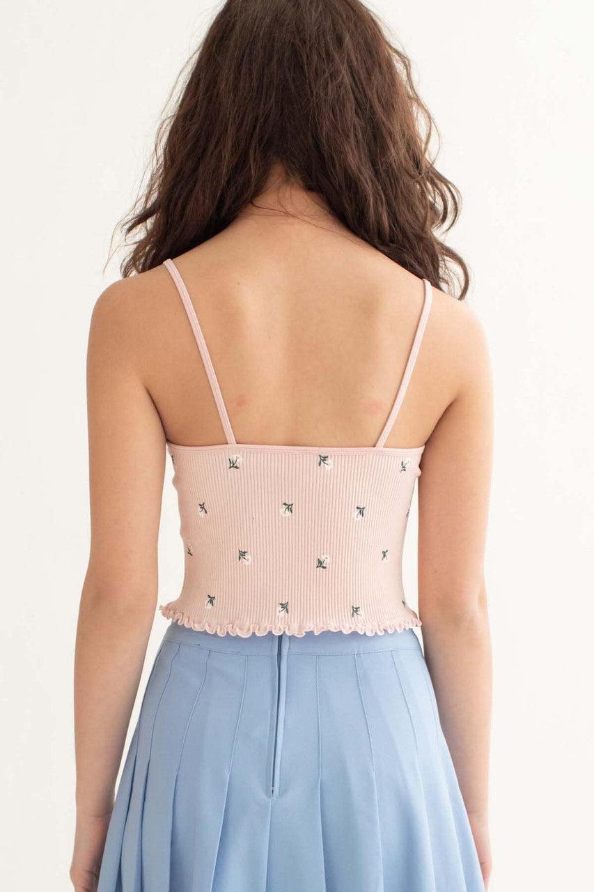 Pastel Pink Daisy Print Seamless Cropped Cami Product Image