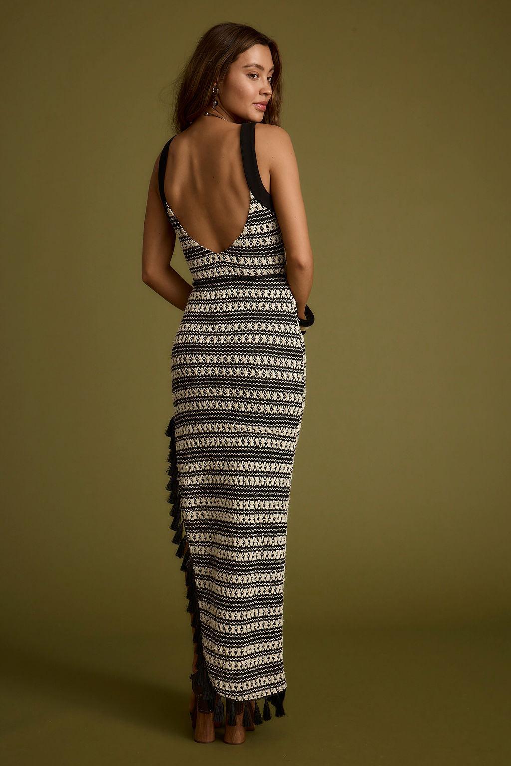 Mezza Black and White Crochet Maxi Dress Product Image
